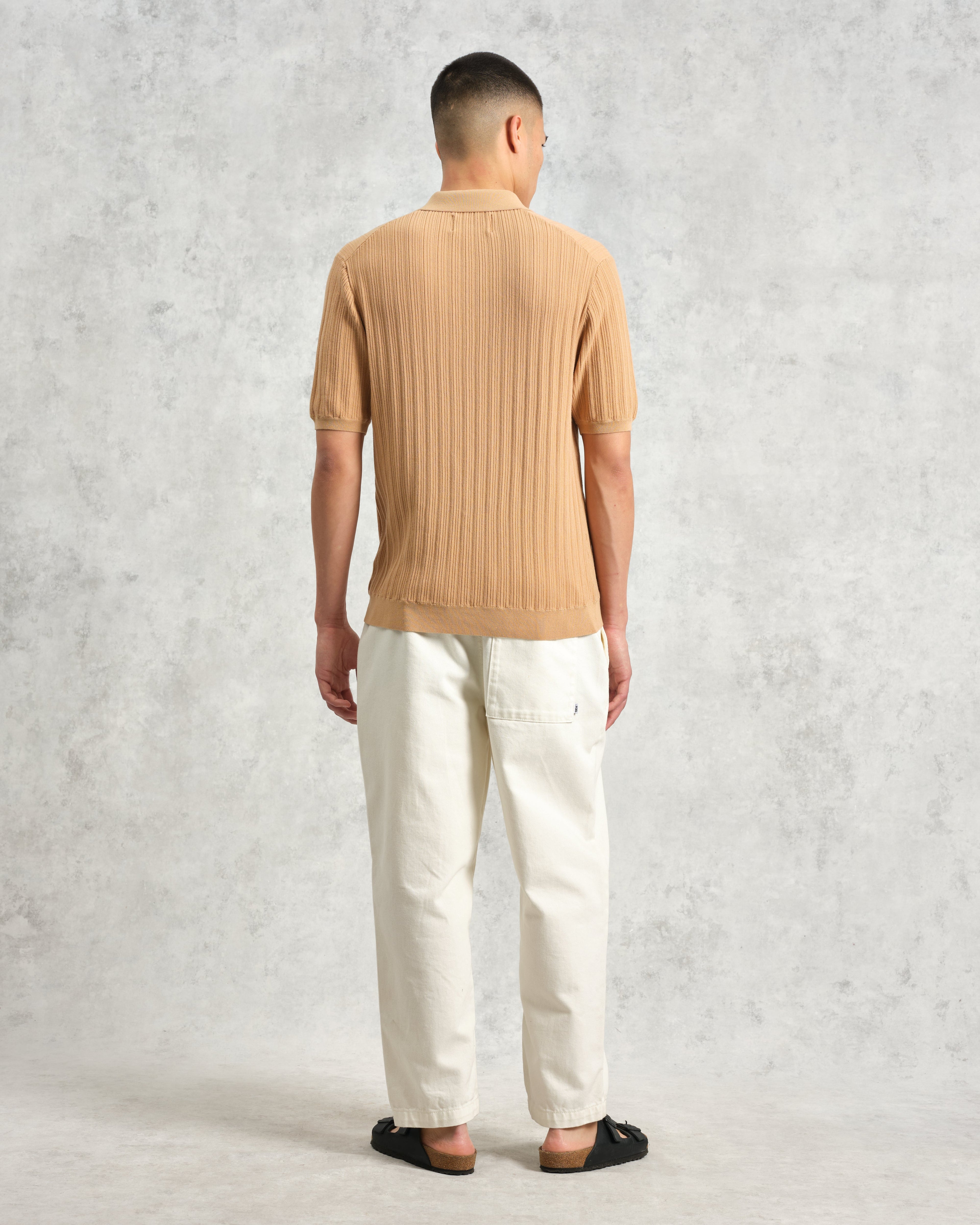 Naples - Camel Textured Knitted Polo Shirt