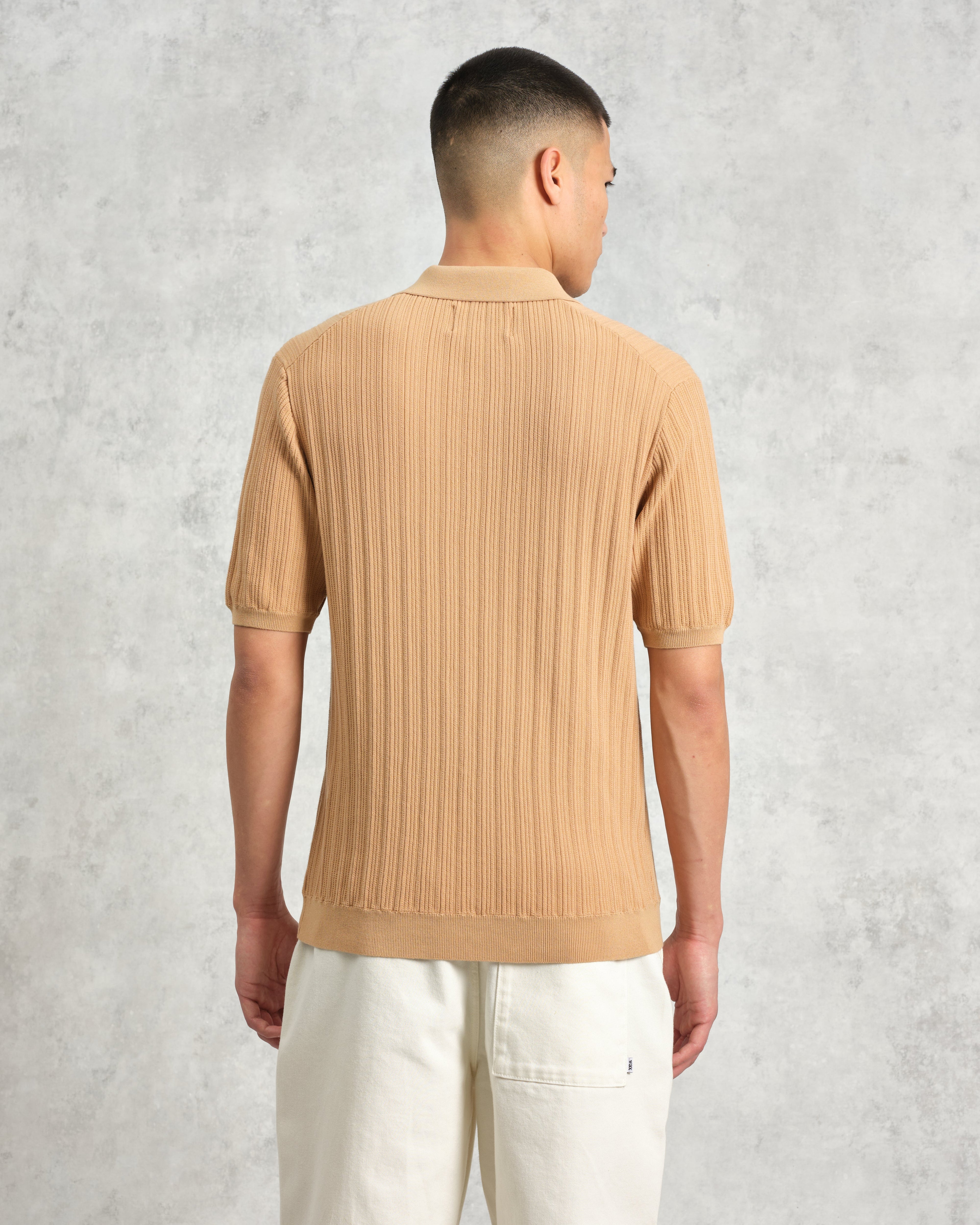 Naples - Camel Textured Knitted Polo Shirt