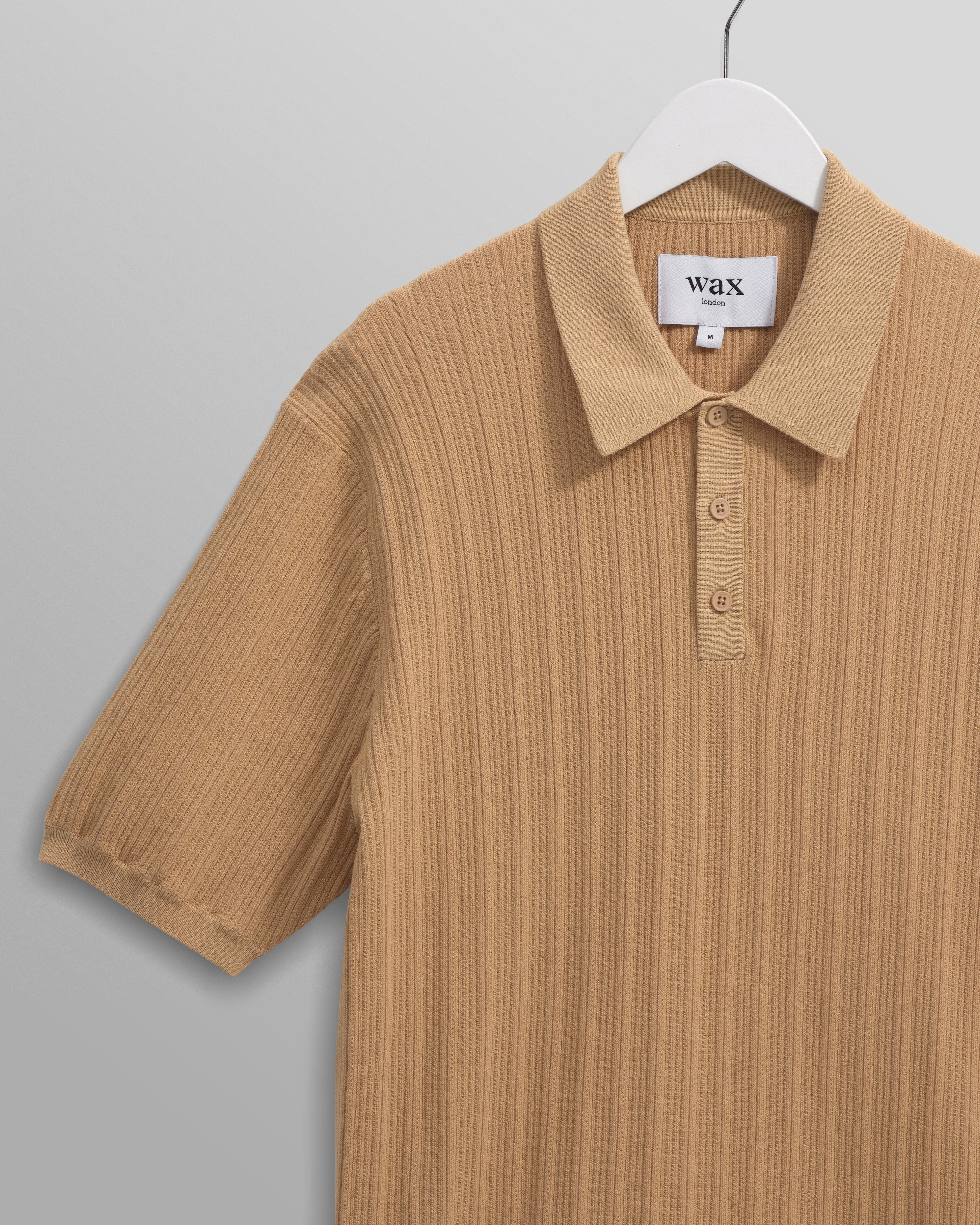 Naples - Camel Textured Knitted Polo Shirt