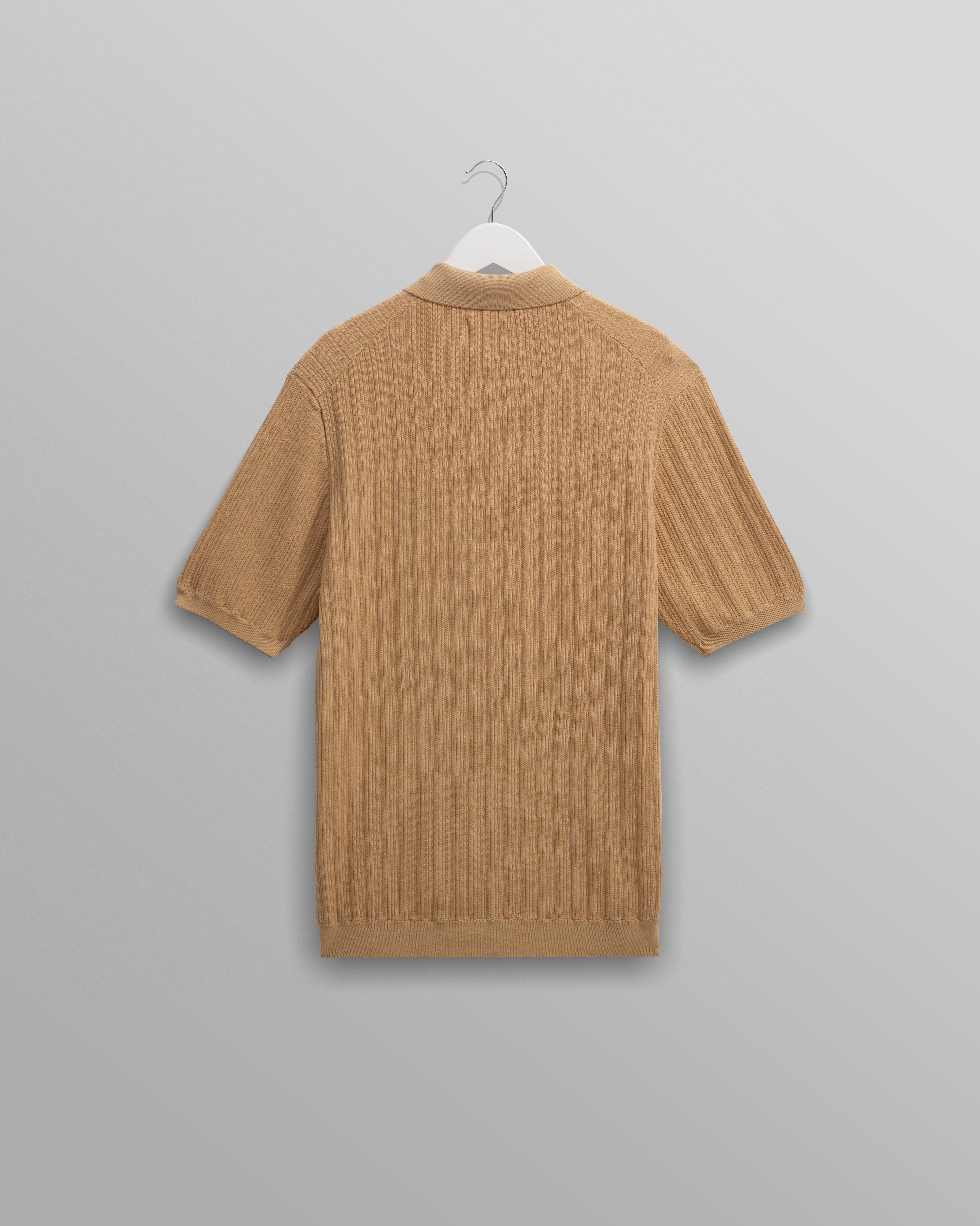 Naples - Camel Textured Knitted Polo Shirt