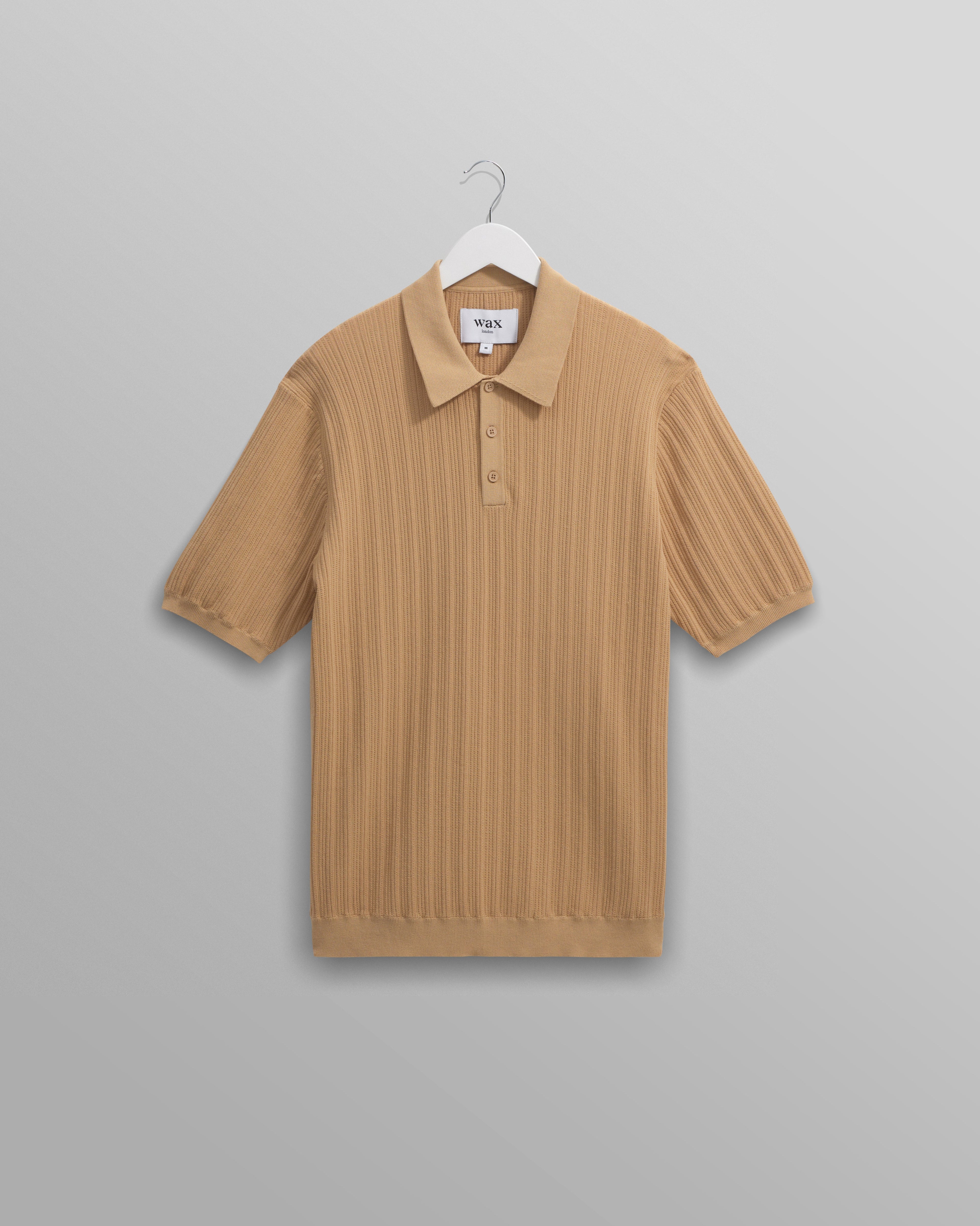 Naples - Camel Textured Knitted Polo Shirt