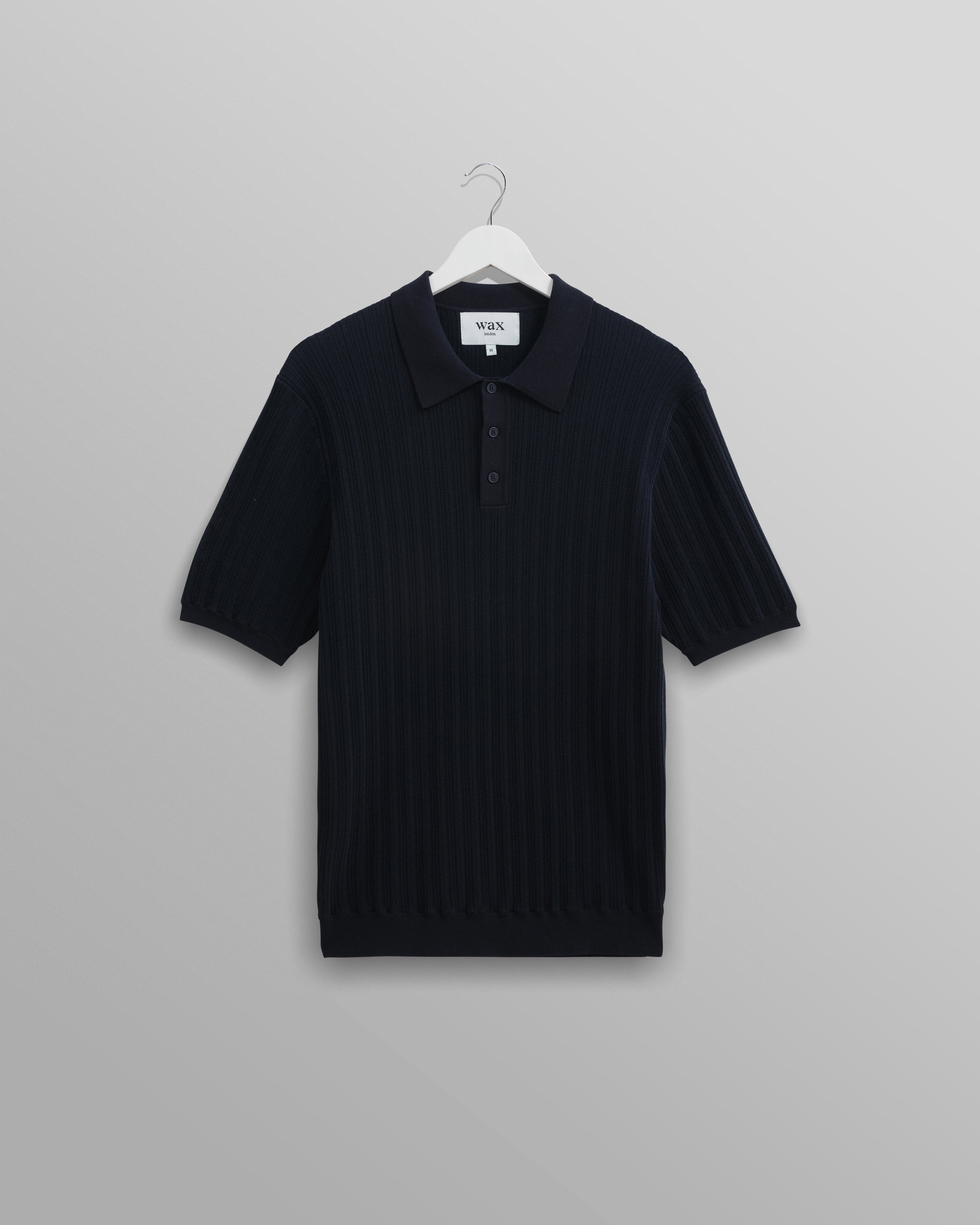 Naples - Midnight Navy Textured Knitted Polo Shirt