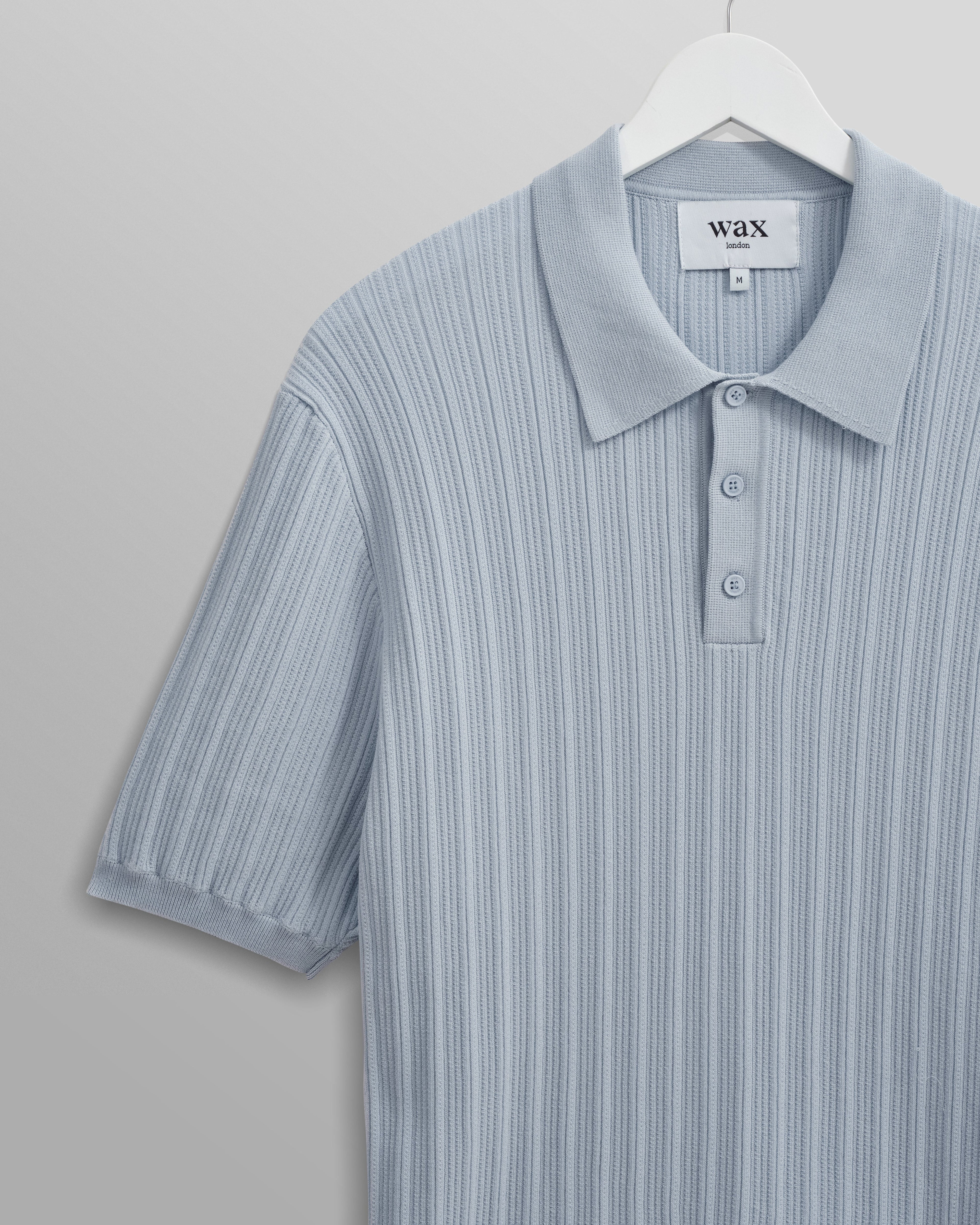 Naples - Pale Blue Textured Knitted Polo Shirt