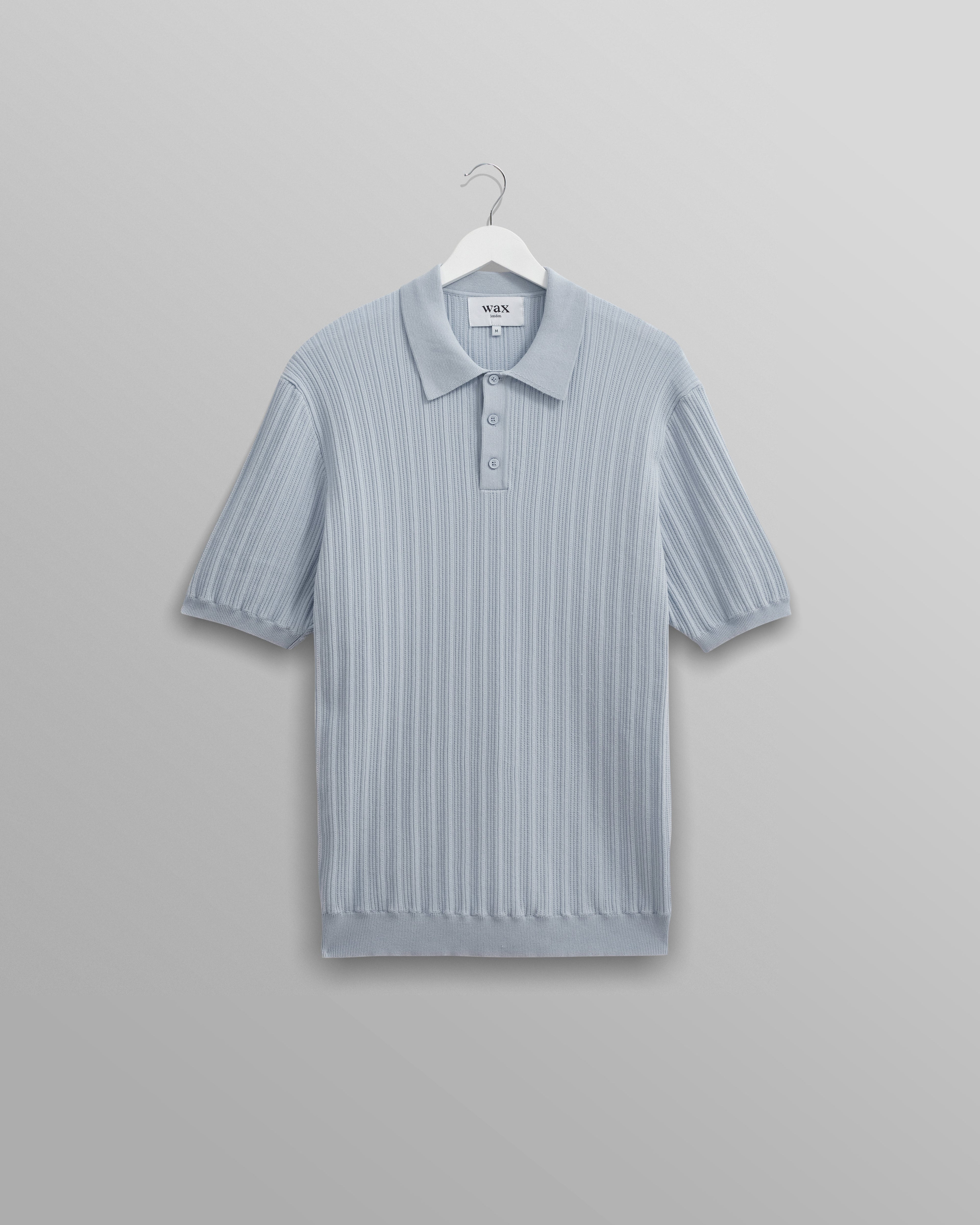 Naples - Pale Blue Textured Knitted Polo Shirt
