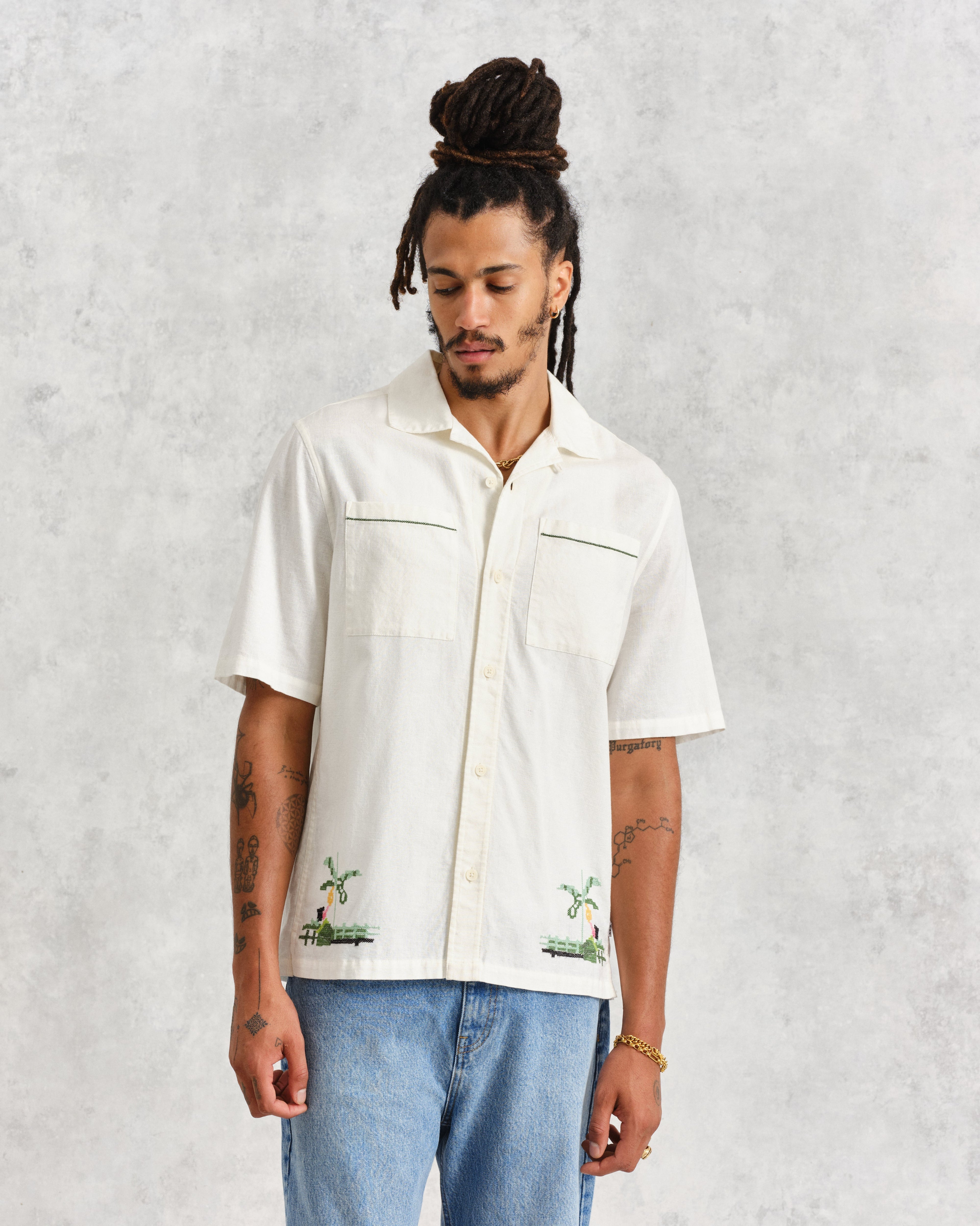 Newton - Ecru Paradise Stitch Short Sleeve Shirt