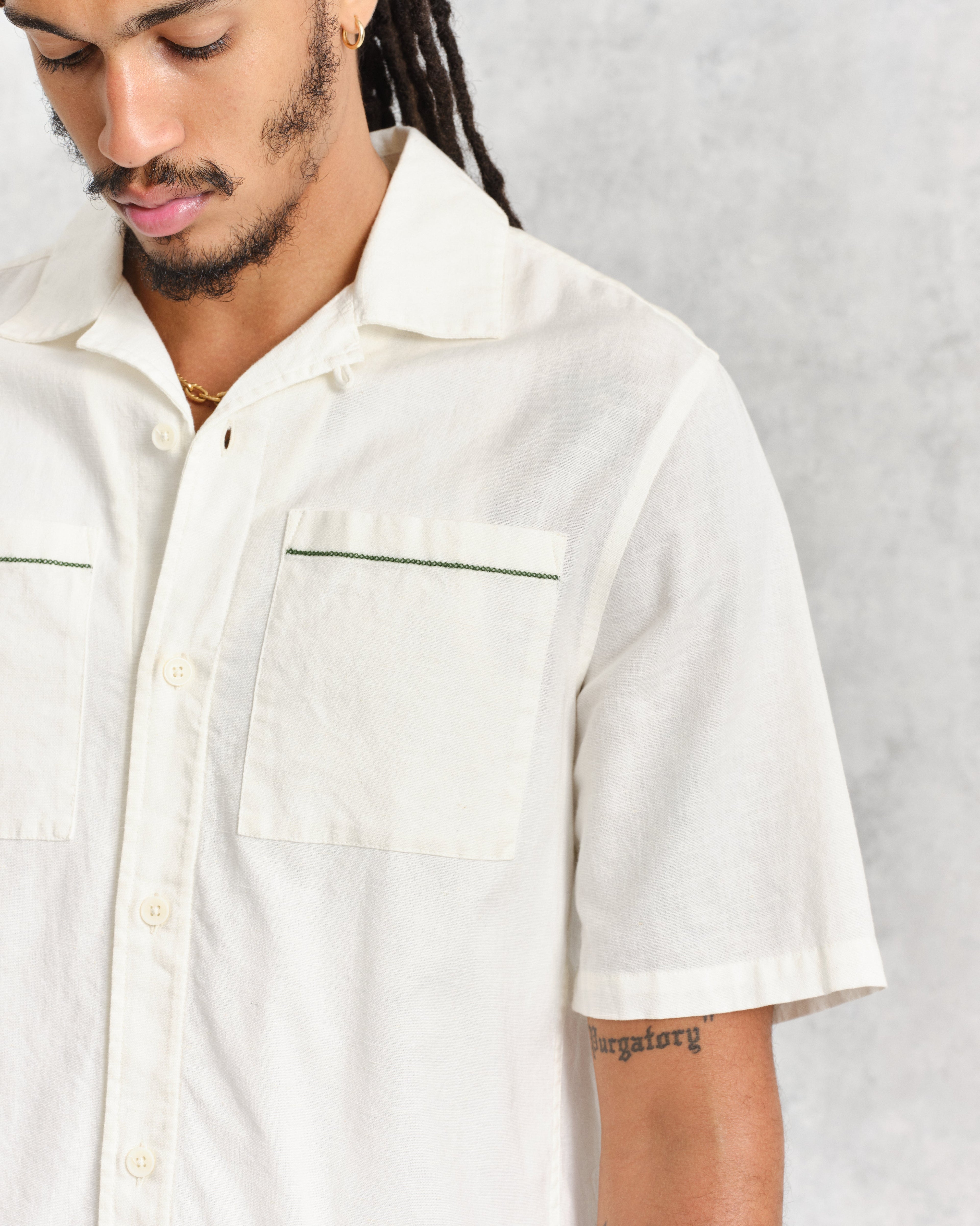 Newton - Ecru Paradise Stitch Short Sleeve Shirt