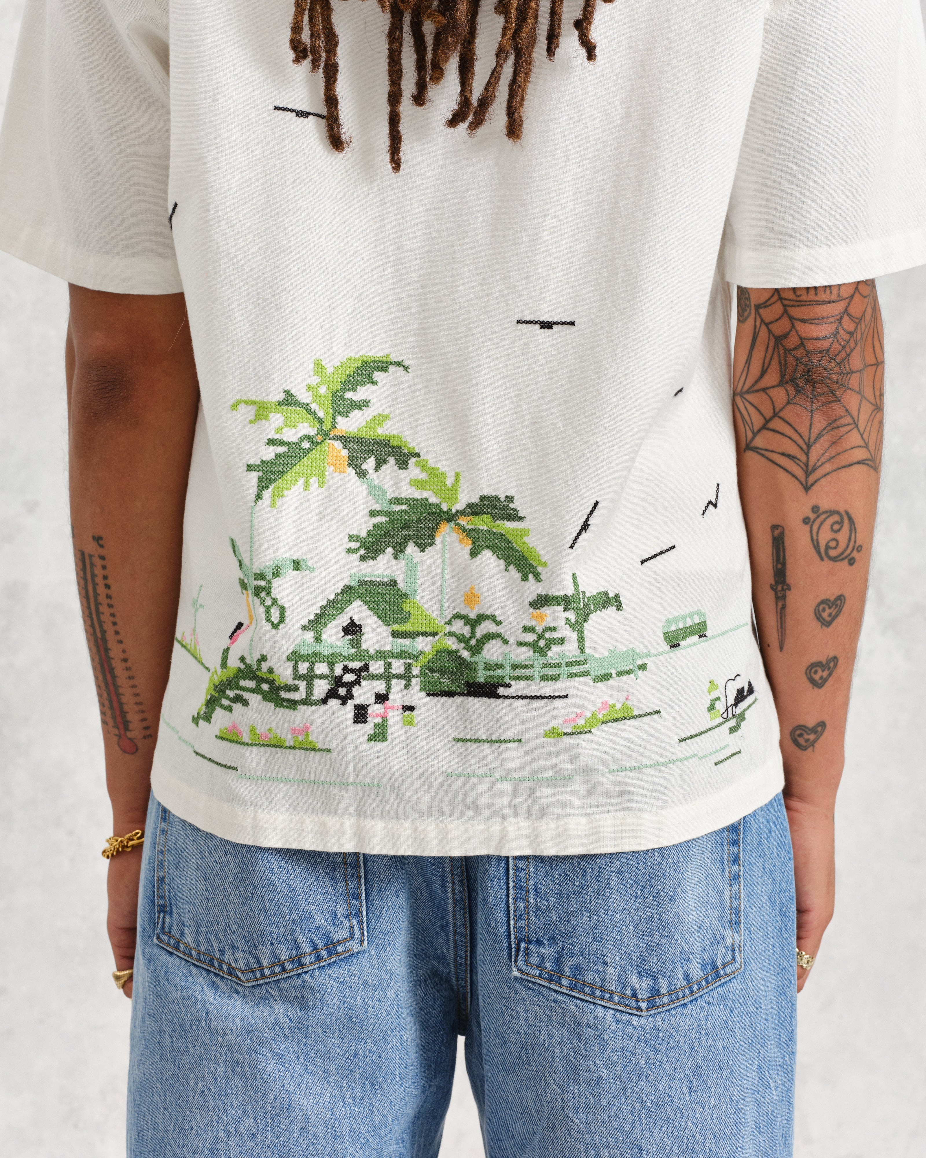 Newton - Ecru Paradise Stitch Short Sleeve Shirt