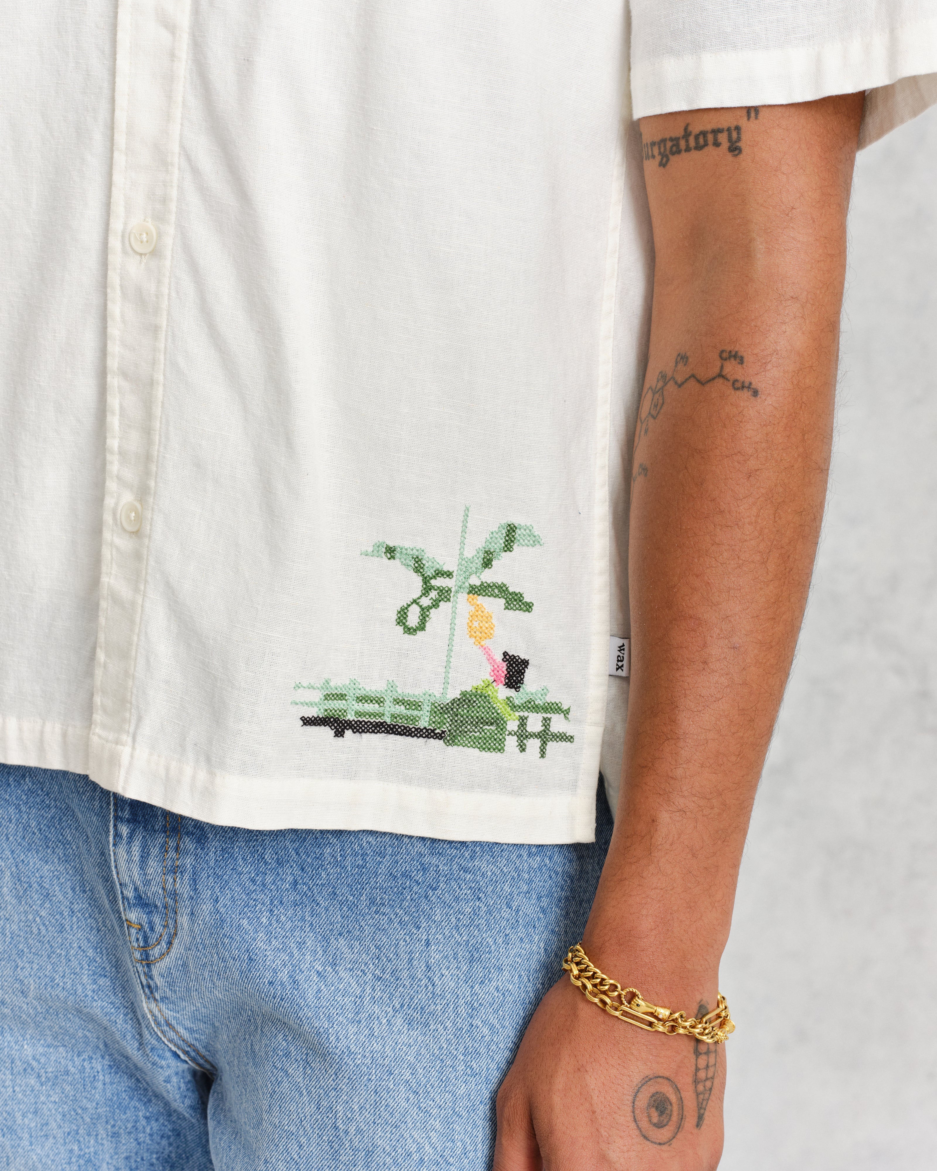 Newton - Ecru Paradise Stitch Short Sleeve Shirt