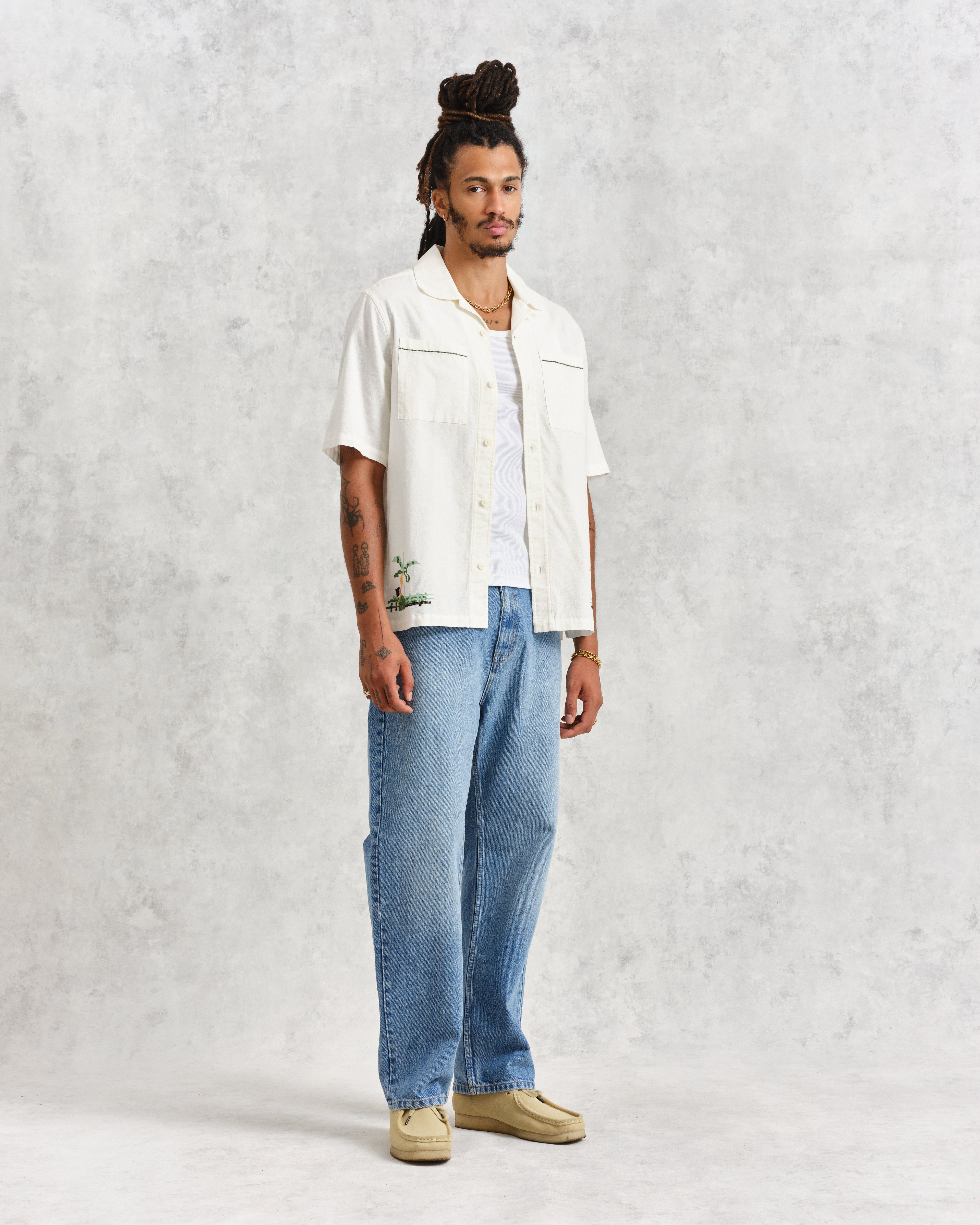 Newton - Ecru Paradise Stitch Short Sleeve Shirt