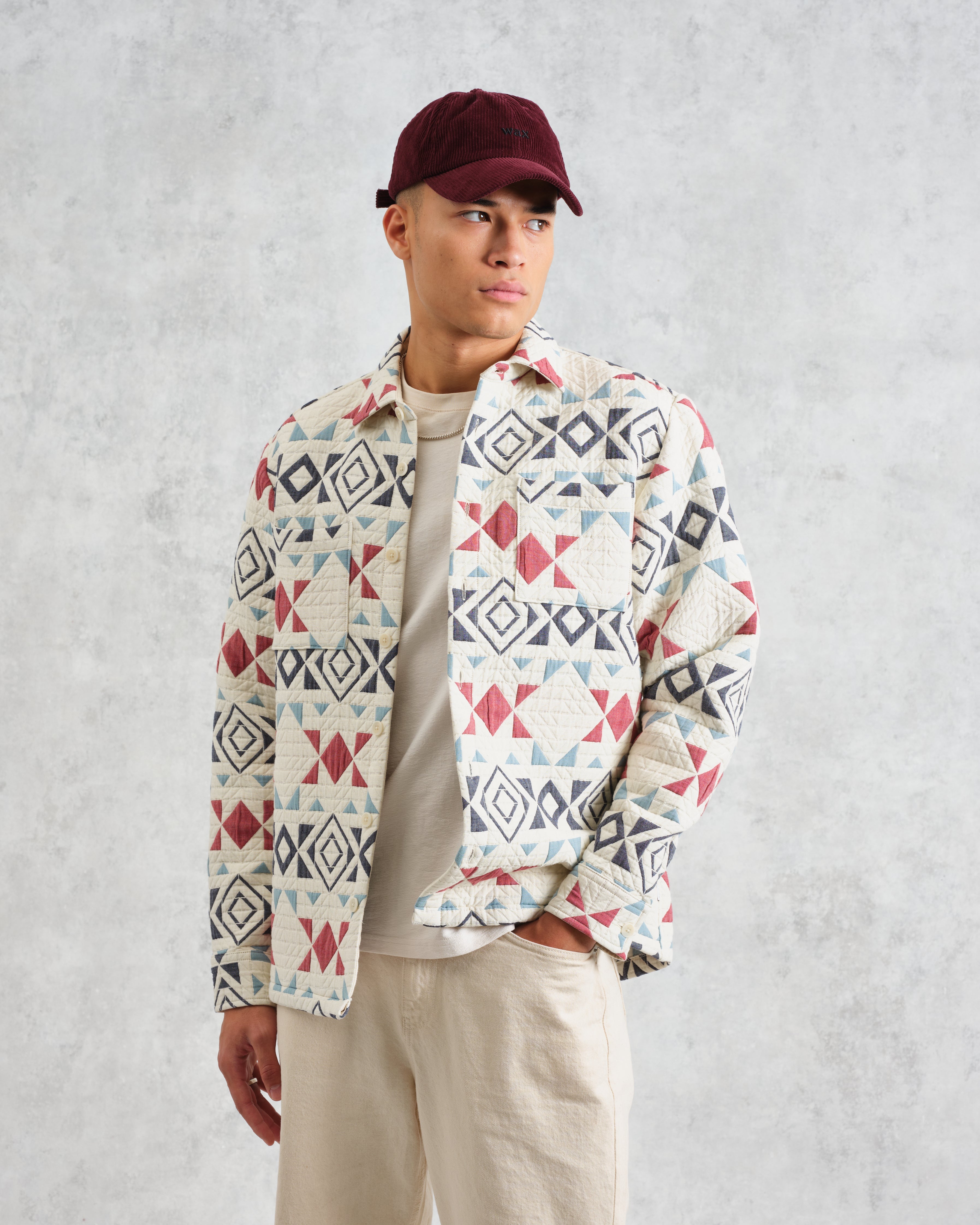 Otto - Ecru And Red Quilted Overshirt