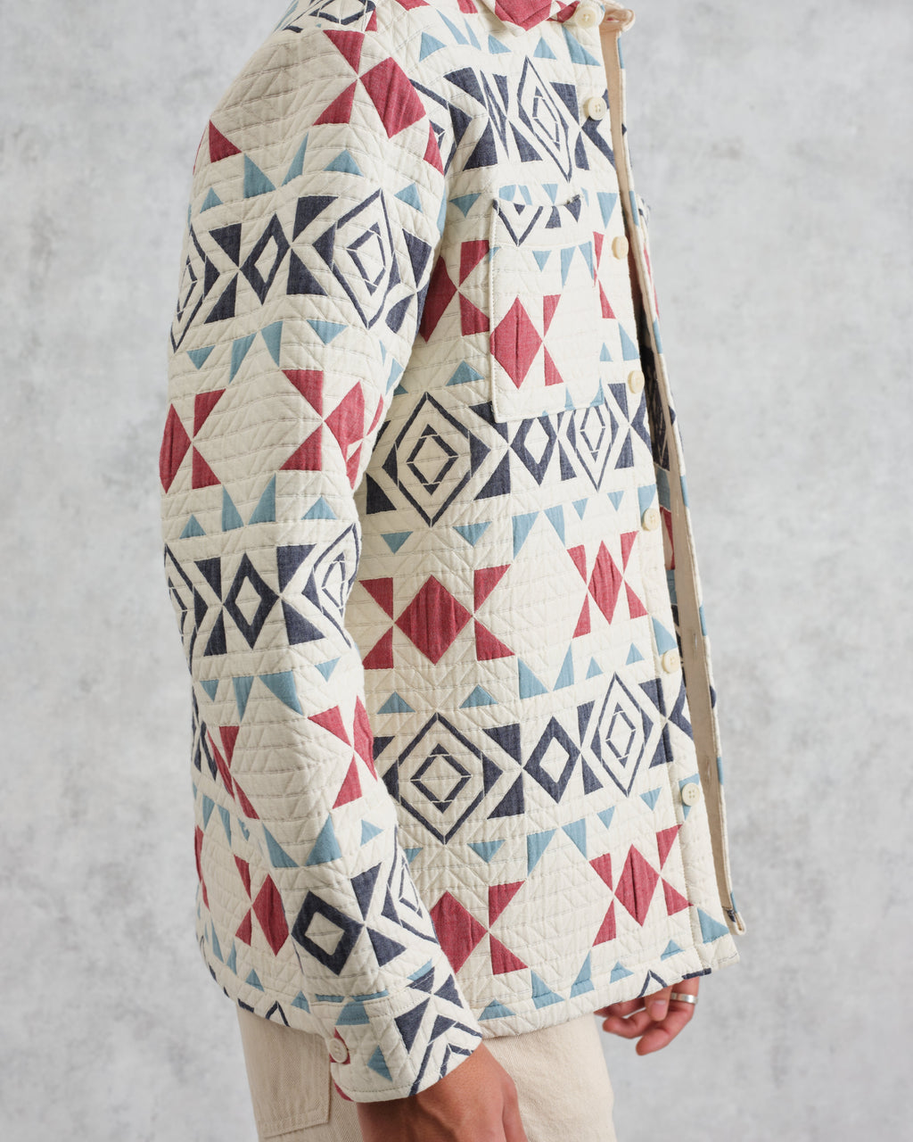Otto - Ecru And Red Quilted Overshirt