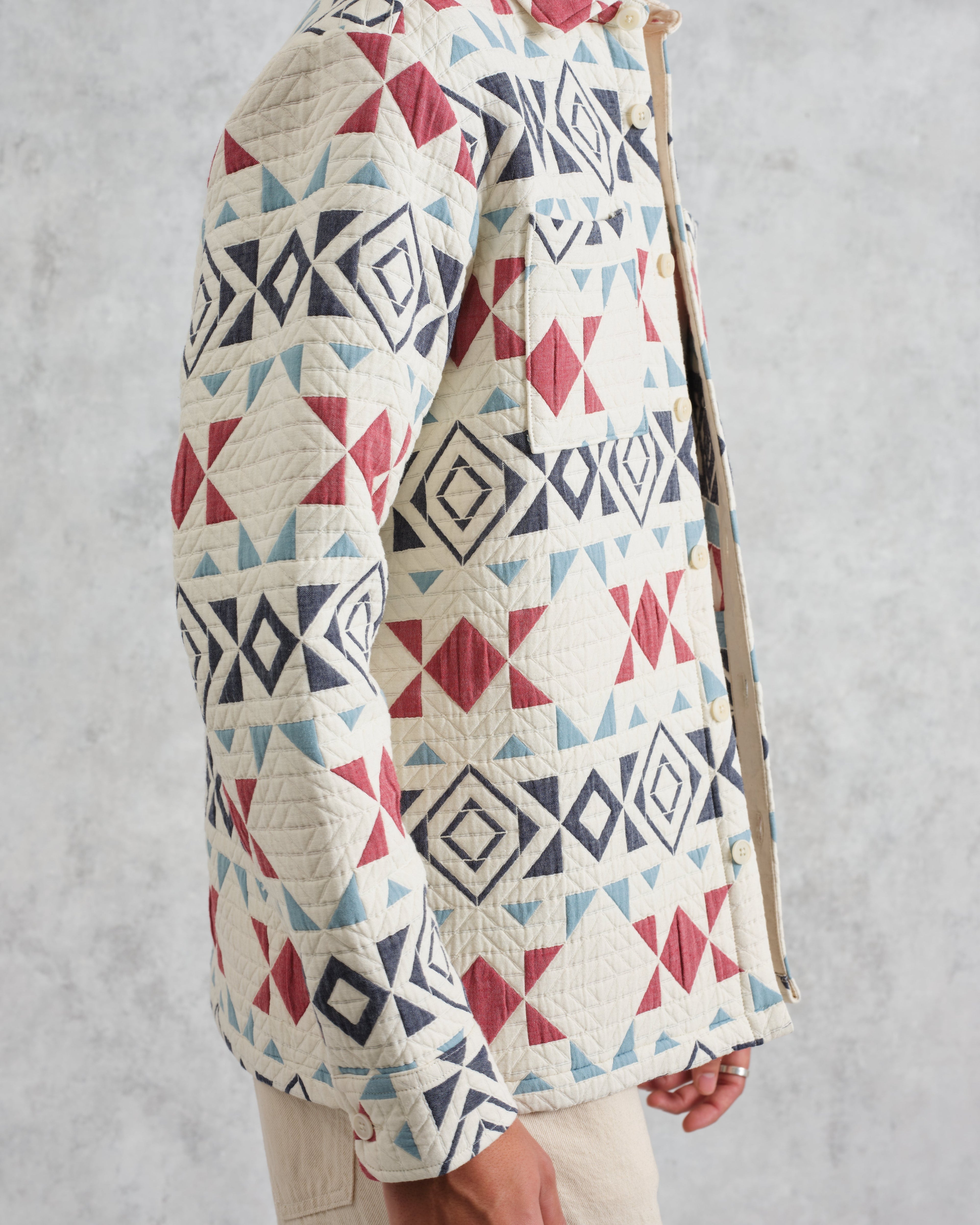 Otto - Ecru And Red Quilted Overshirt