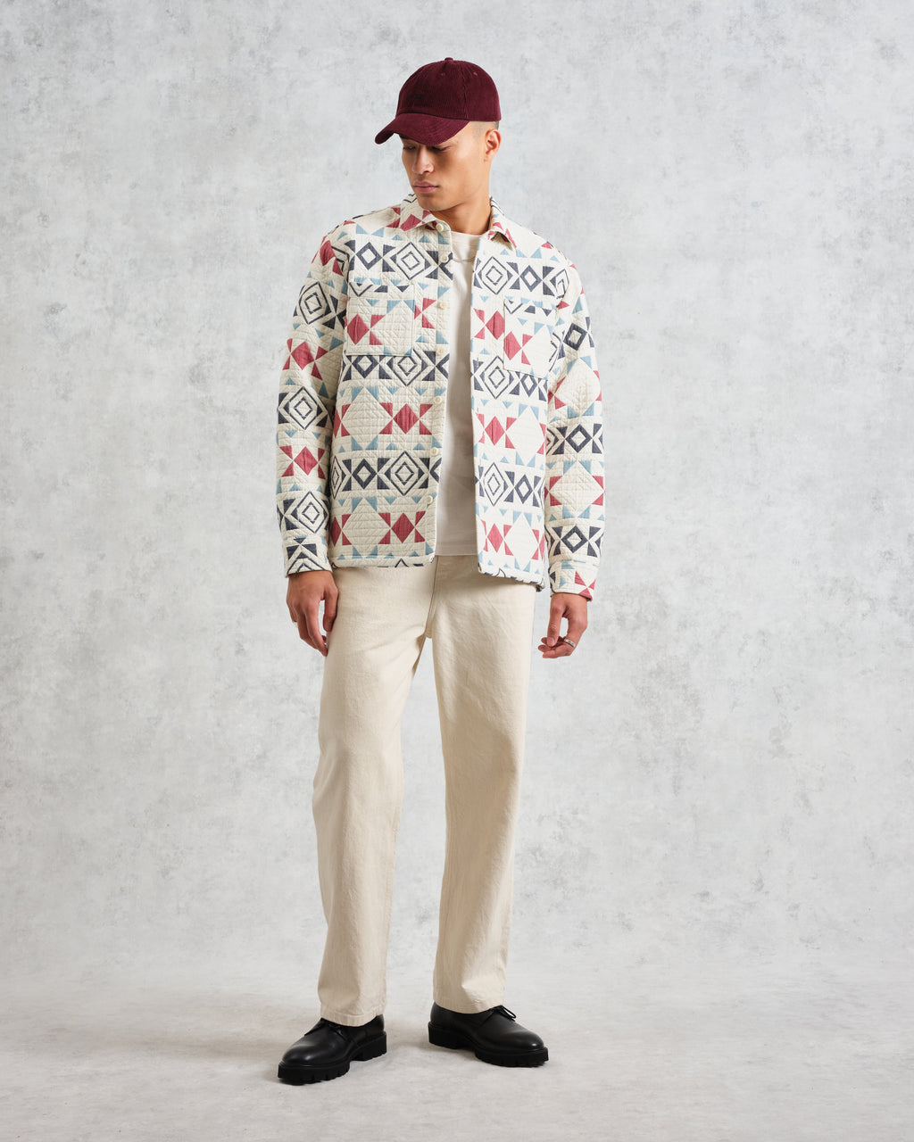 Otto - Ecru And Red Quilted Overshirt