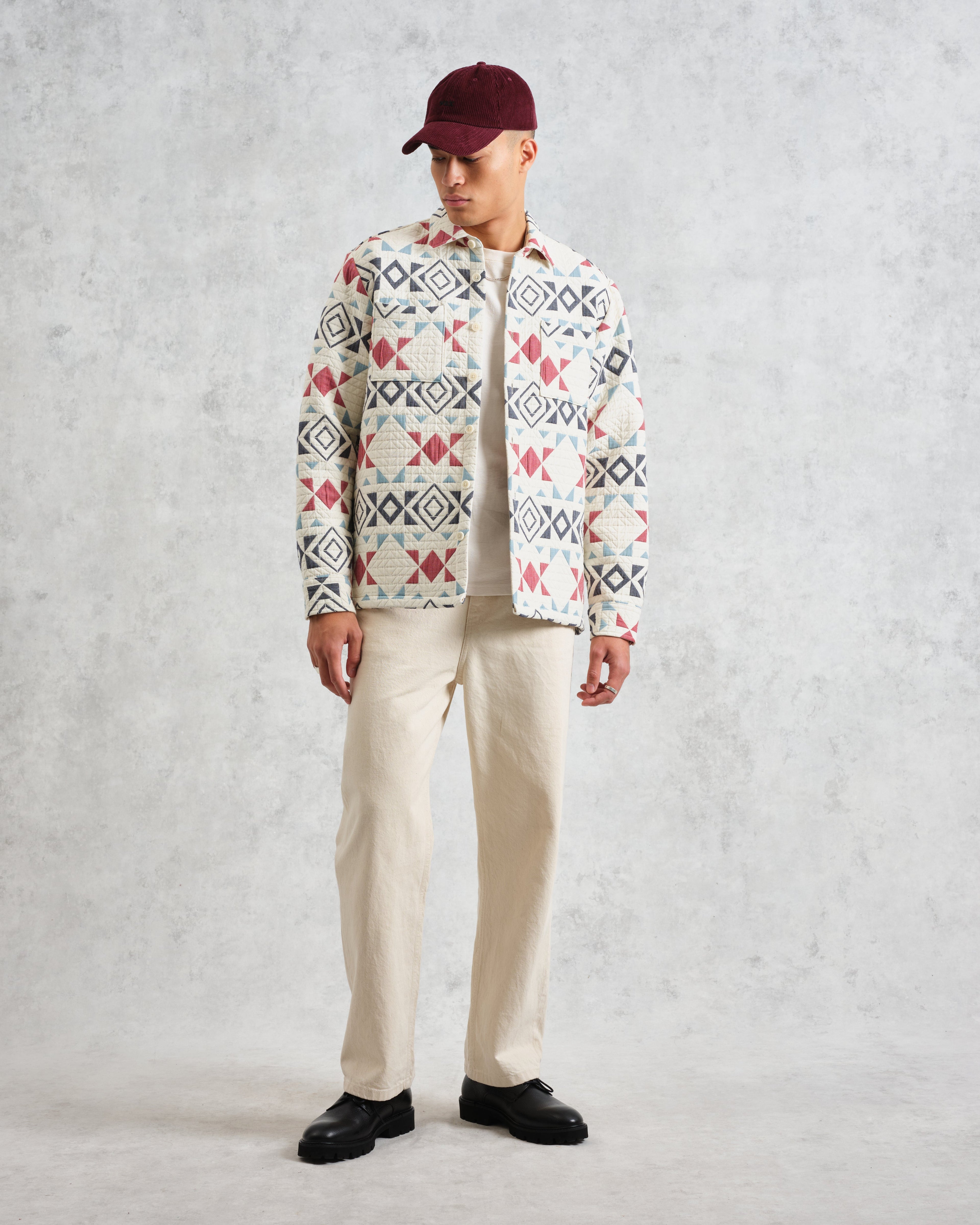 Otto - Ecru And Red Quilted Overshirt