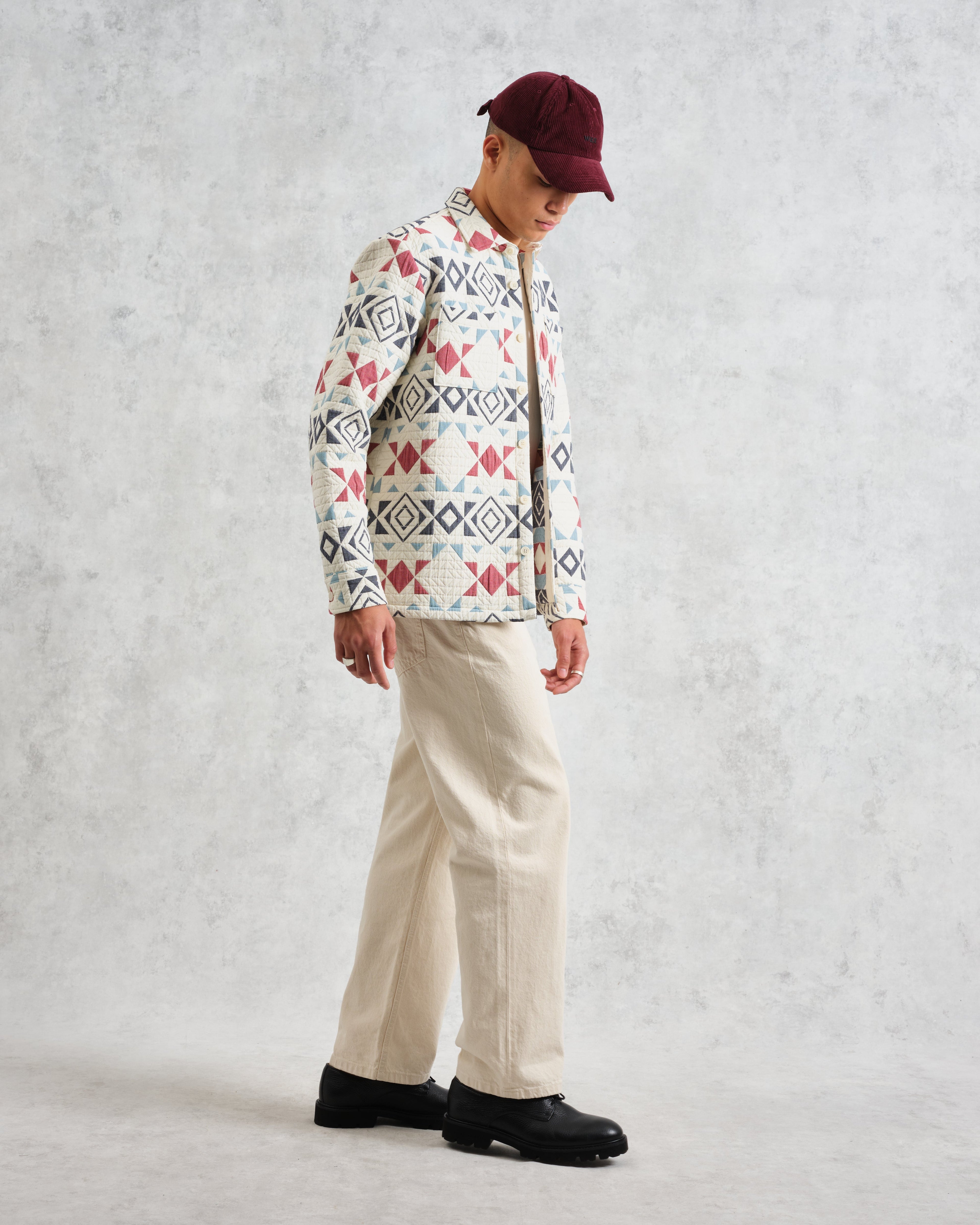 Otto - Ecru And Red Quilted Overshirt