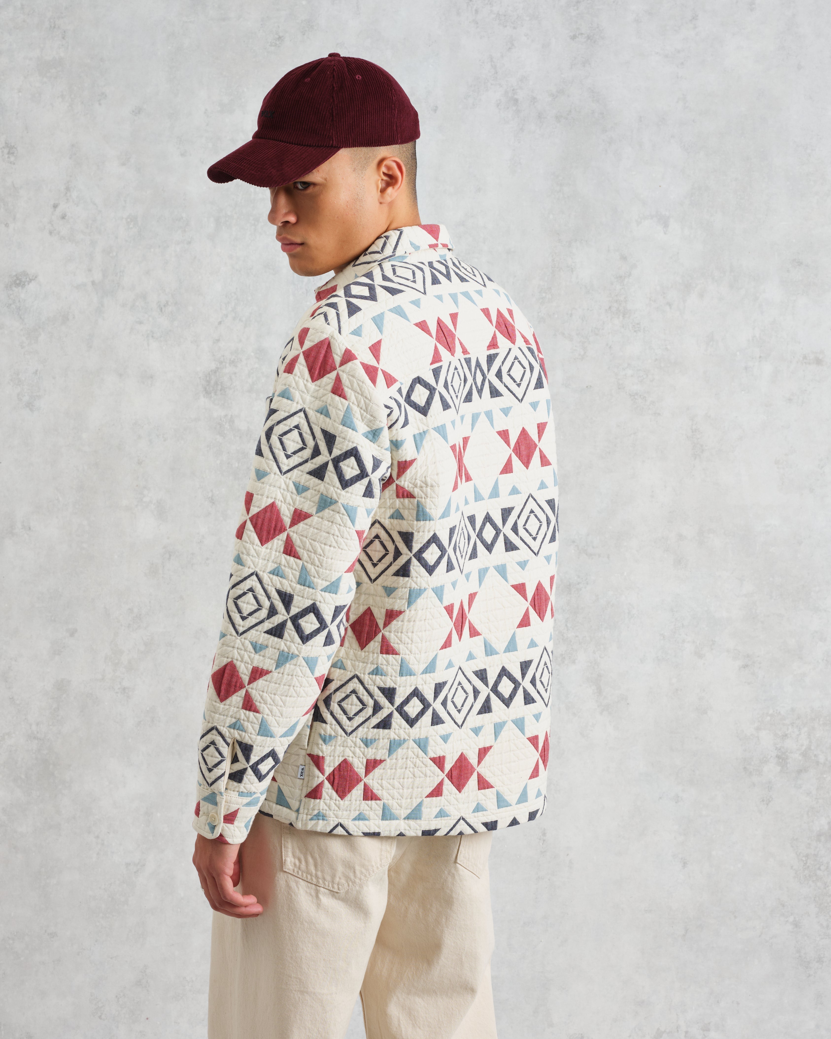 Otto - Ecru And Red Quilted Overshirt