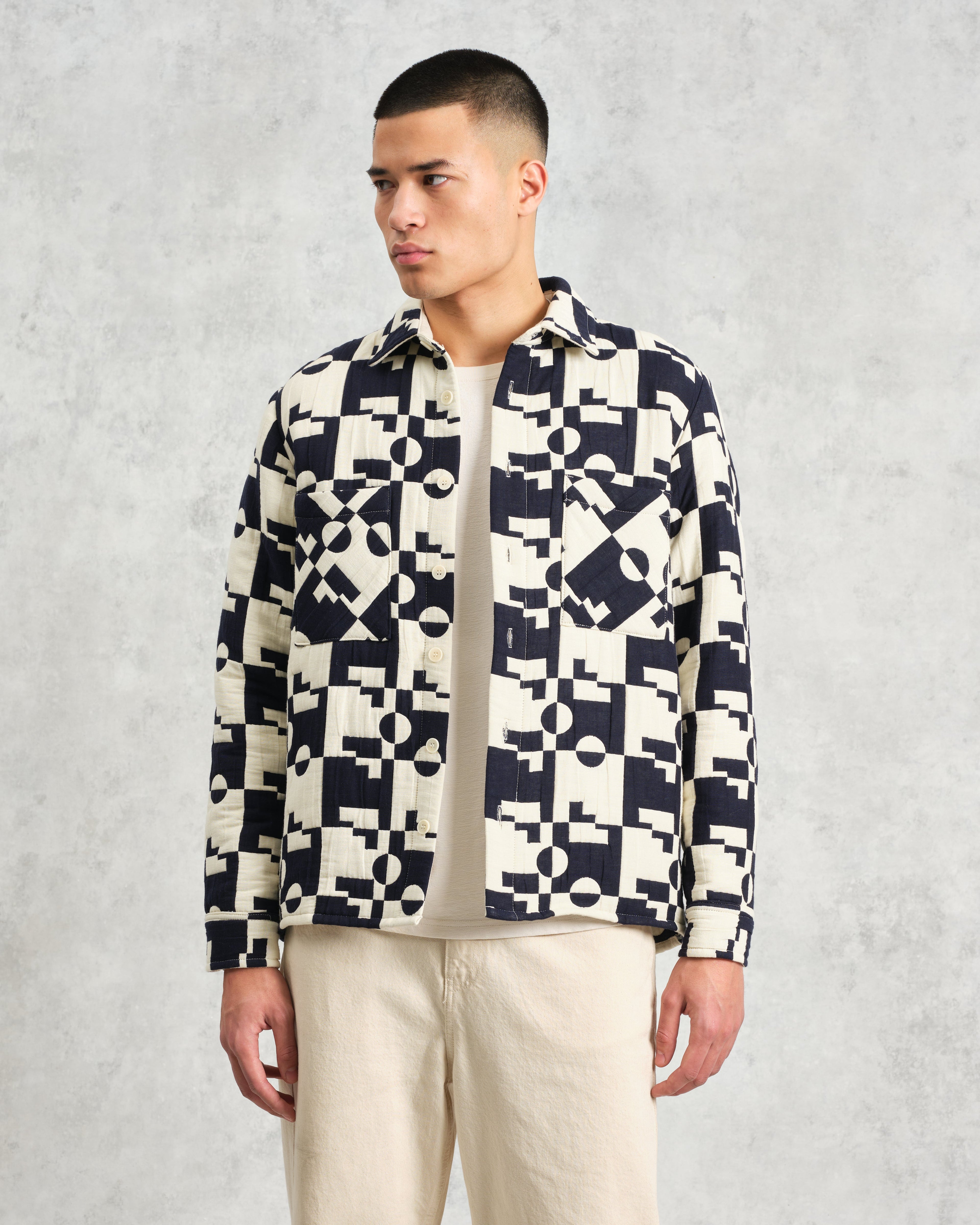 Otto - Navy And Ecru Jigsaw Jacquard Overshirt