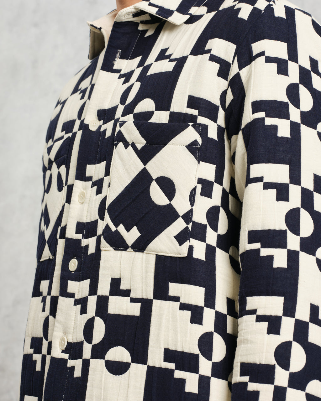 Otto - Navy And Ecru Jigsaw Jacquard Overshirt