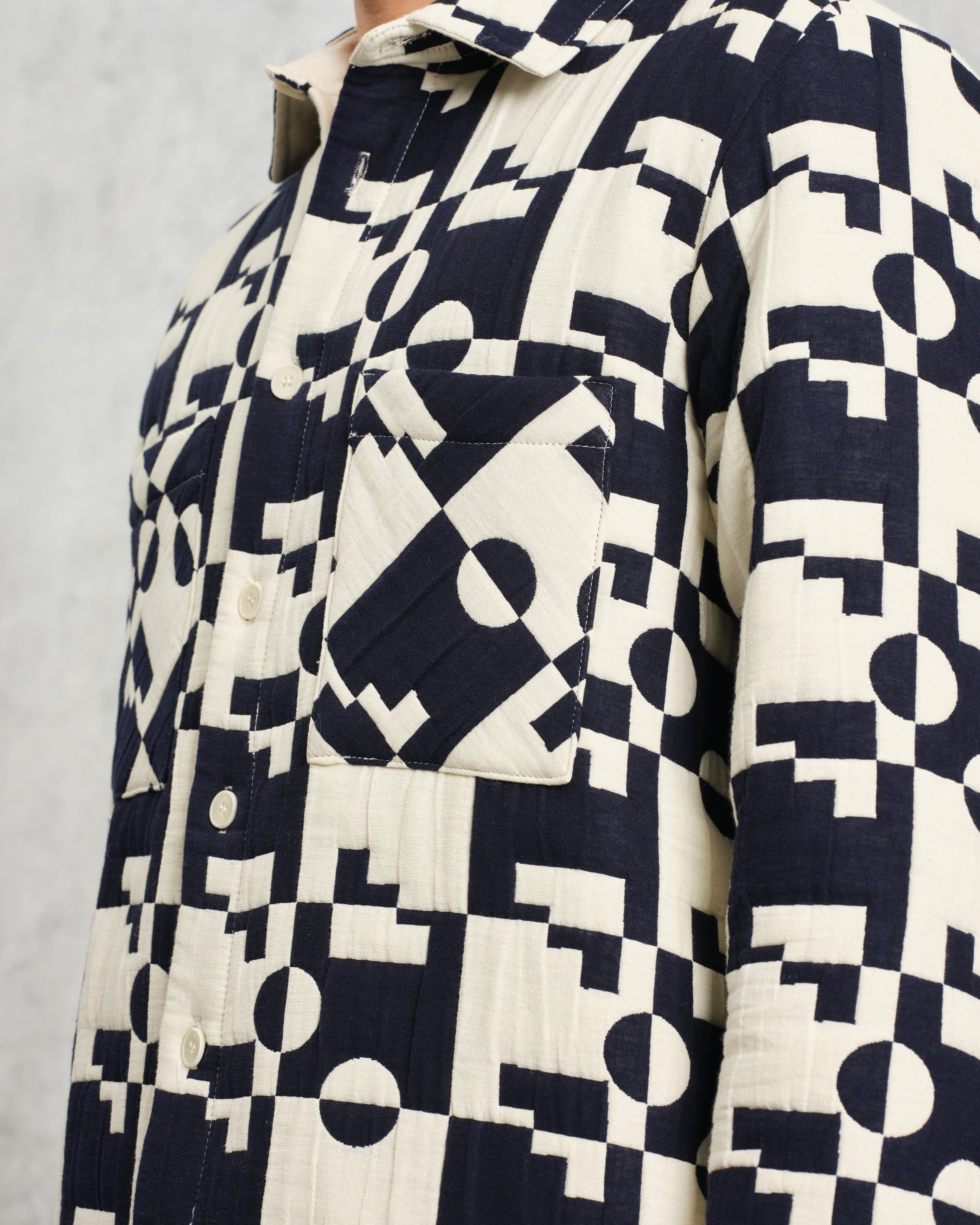 Otto - Navy And Ecru Jigsaw Jacquard Overshirt