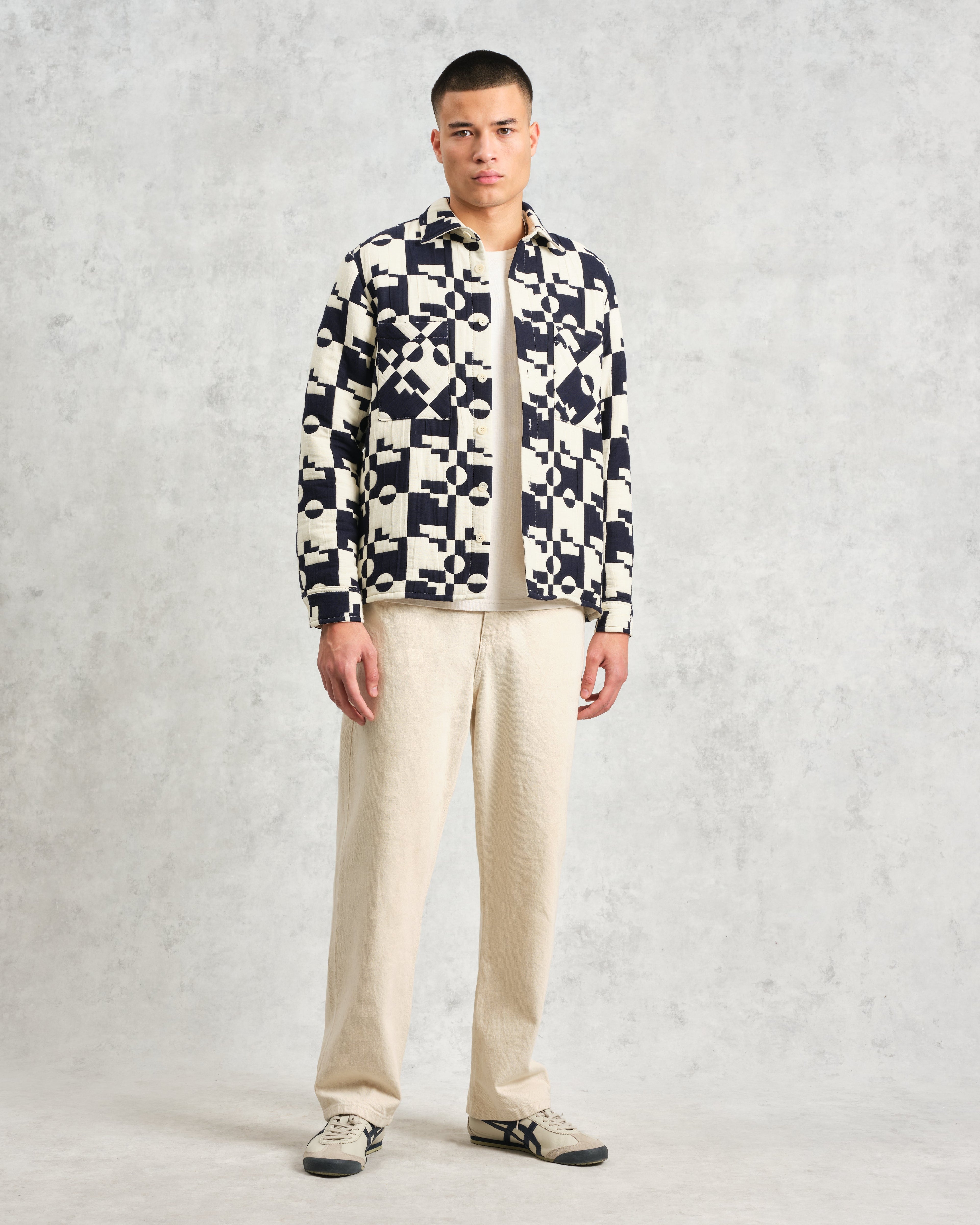 Otto - Navy And Ecru Jigsaw Jacquard Overshirt
