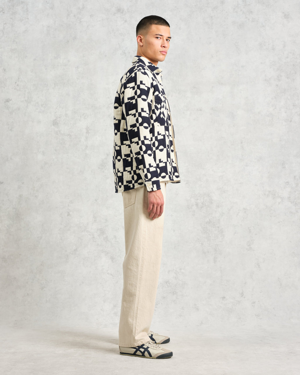 Otto - Navy And Ecru Jigsaw Jacquard Overshirt