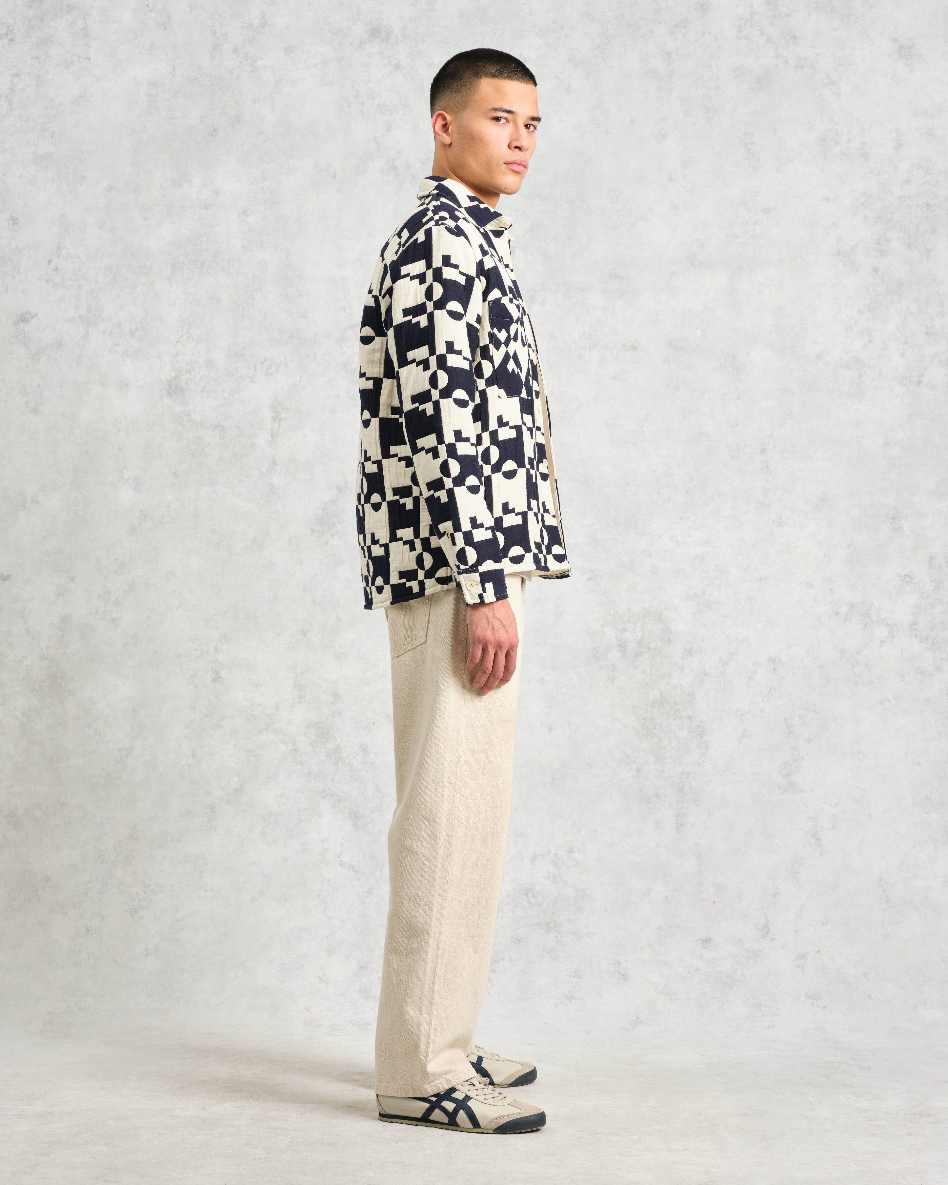Otto - Navy And Ecru Jigsaw Jacquard Overshirt