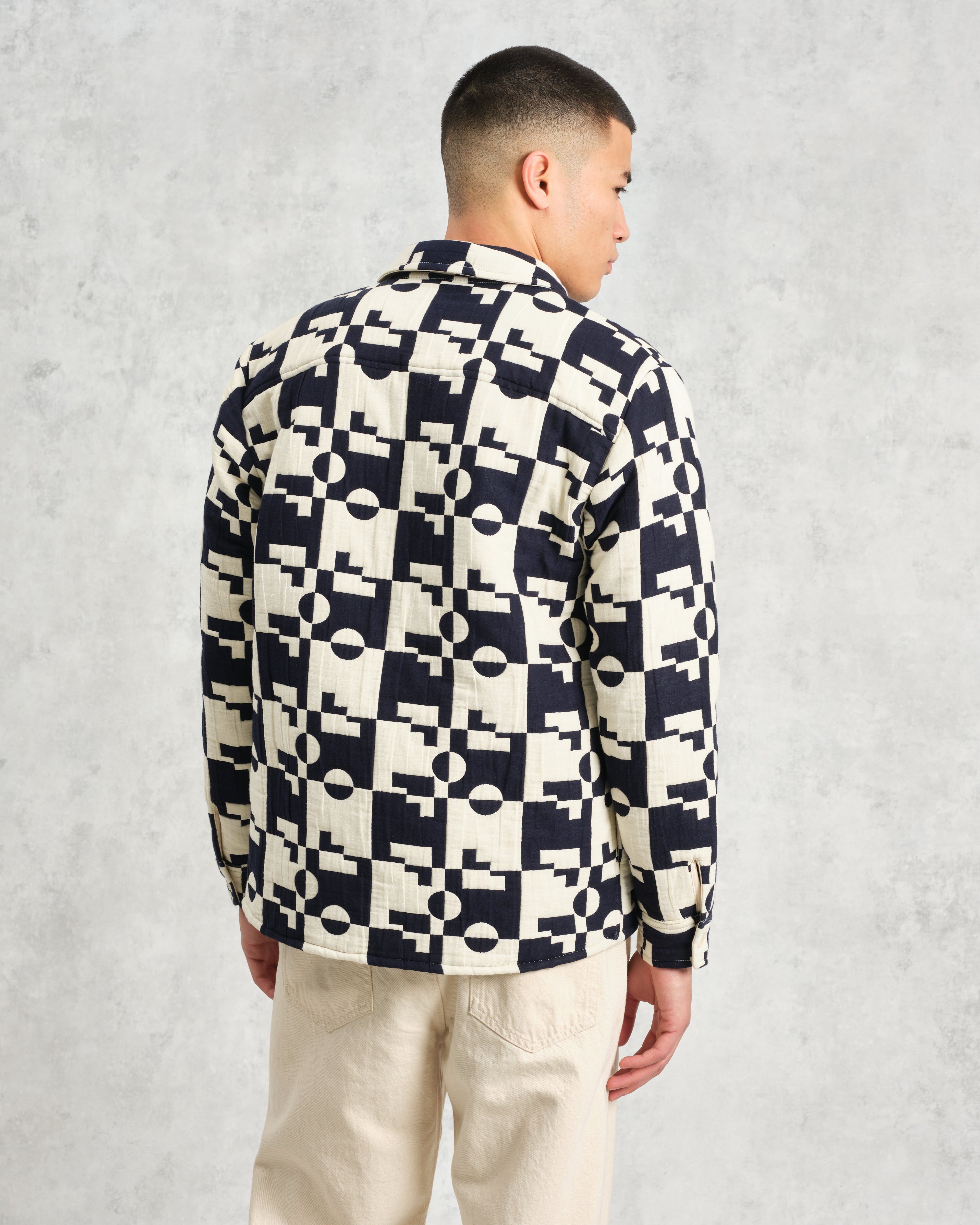 Otto - Navy And Ecru Jigsaw Jacquard Overshirt