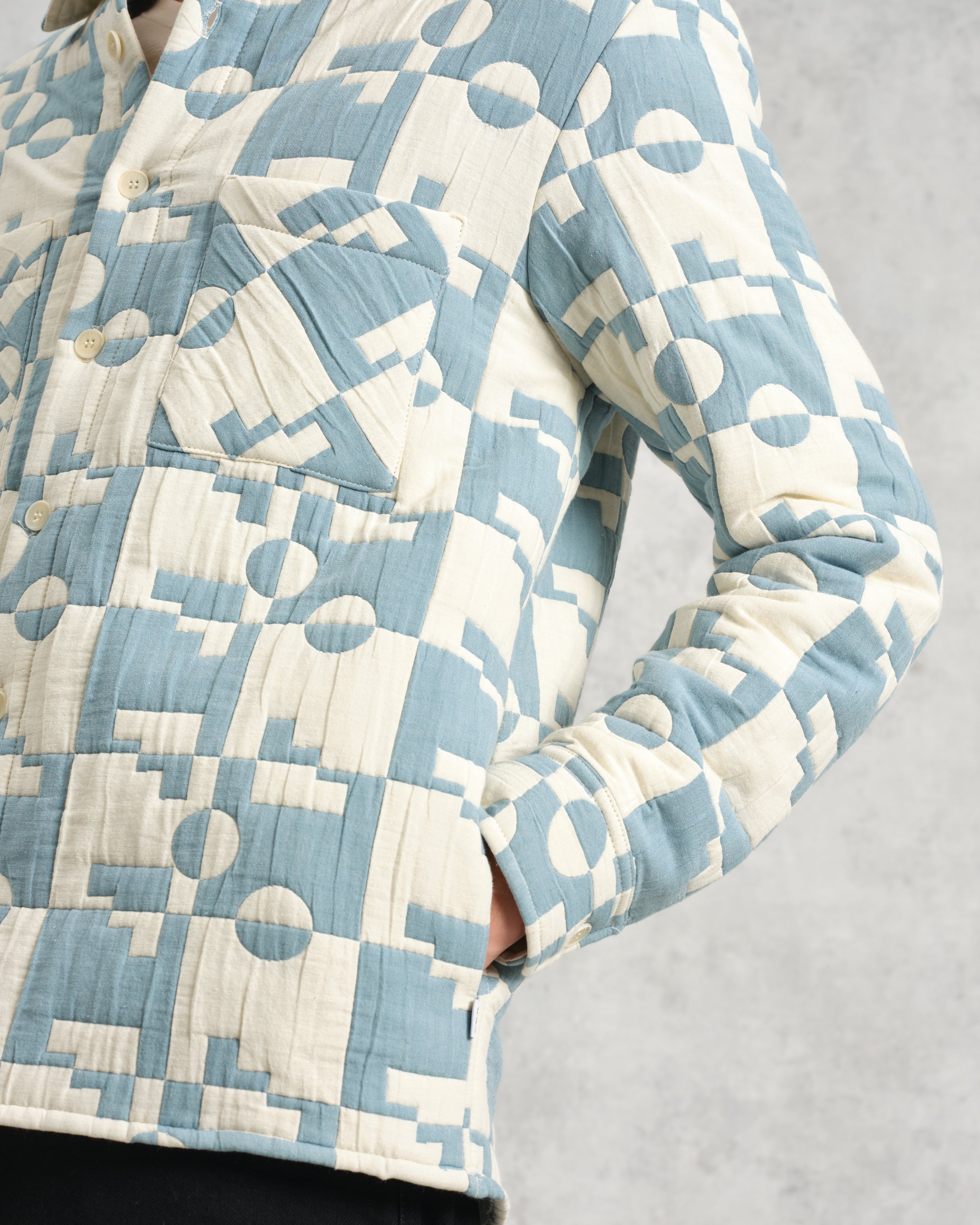 Otto - Pale Blue And Ecru Jigsaw Jacquard Overshirt