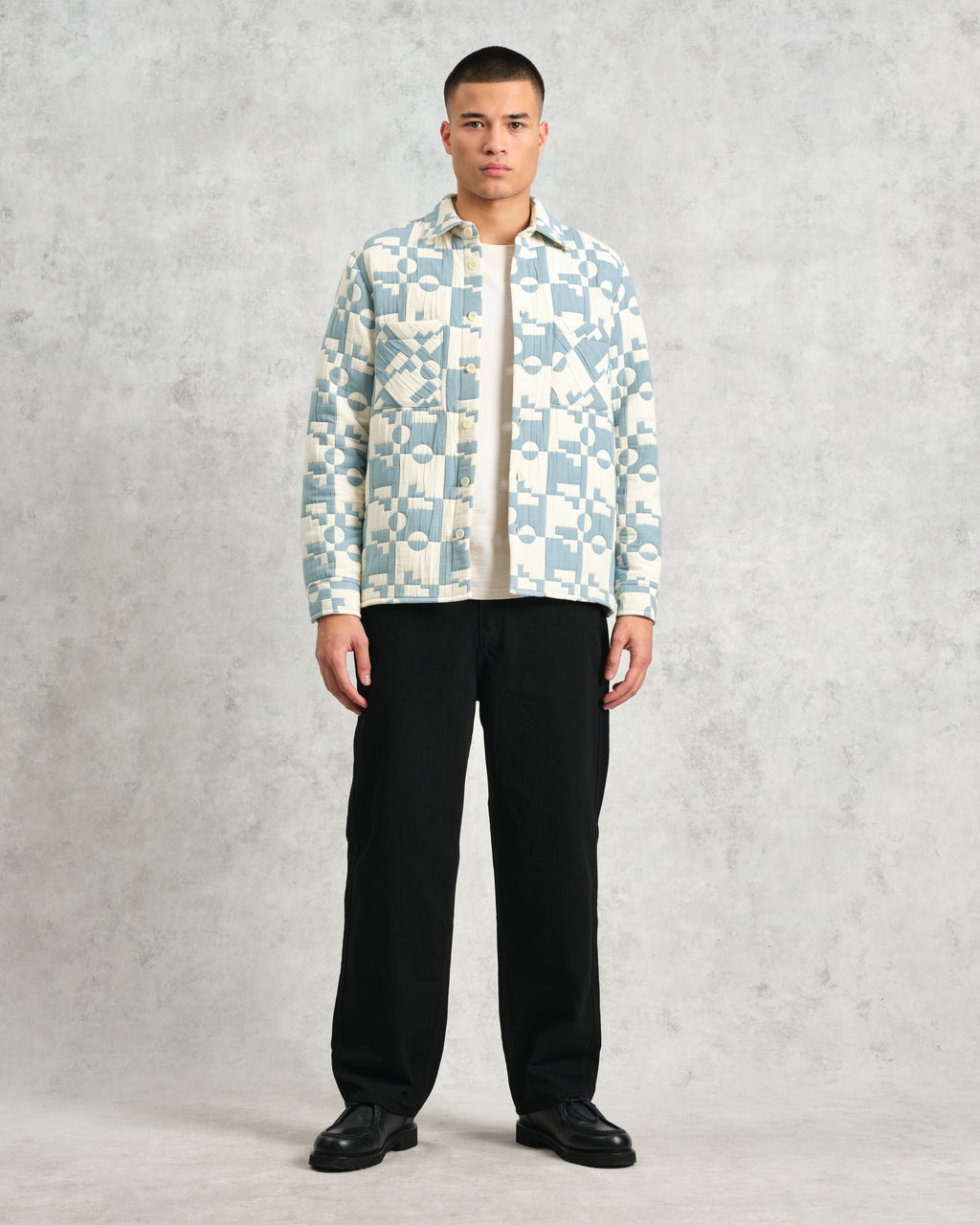 Otto - Pale Blue And Ecru Jigsaw Jacquard Overshirt