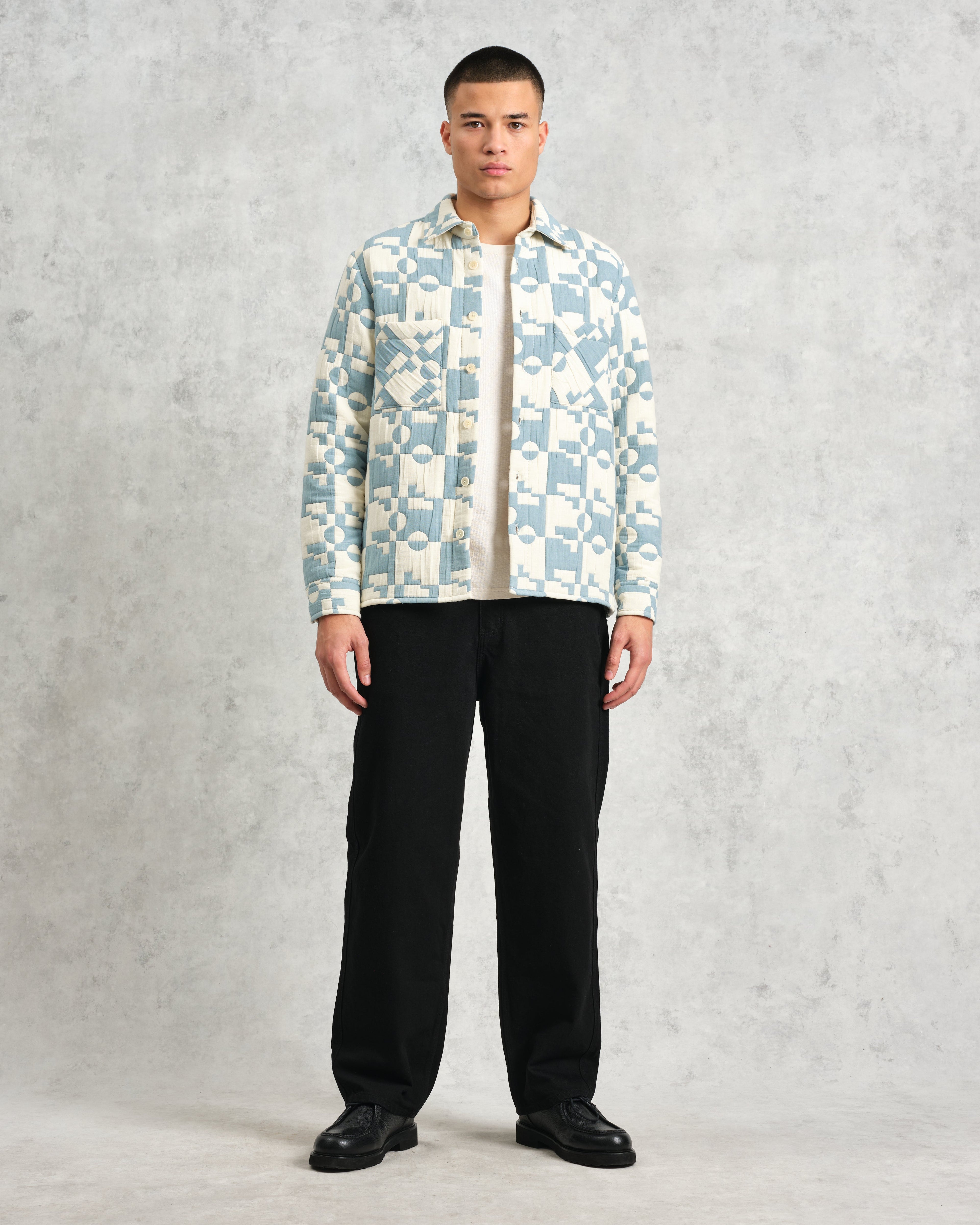 Otto - Pale Blue And Ecru Jigsaw Jacquard Overshirt