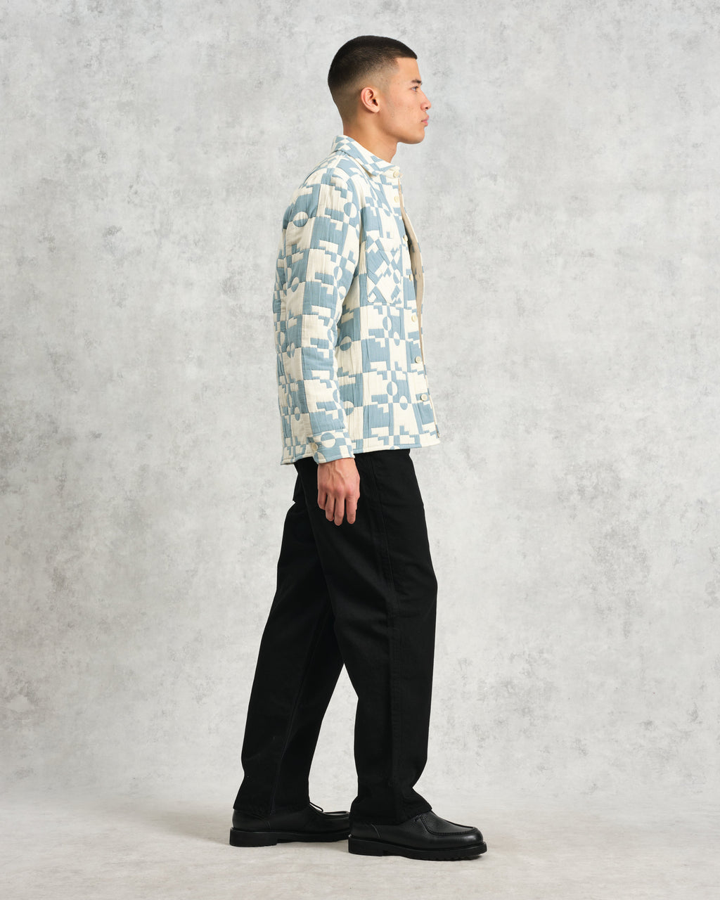 Otto - Pale Blue And Ecru Jigsaw Jacquard Overshirt