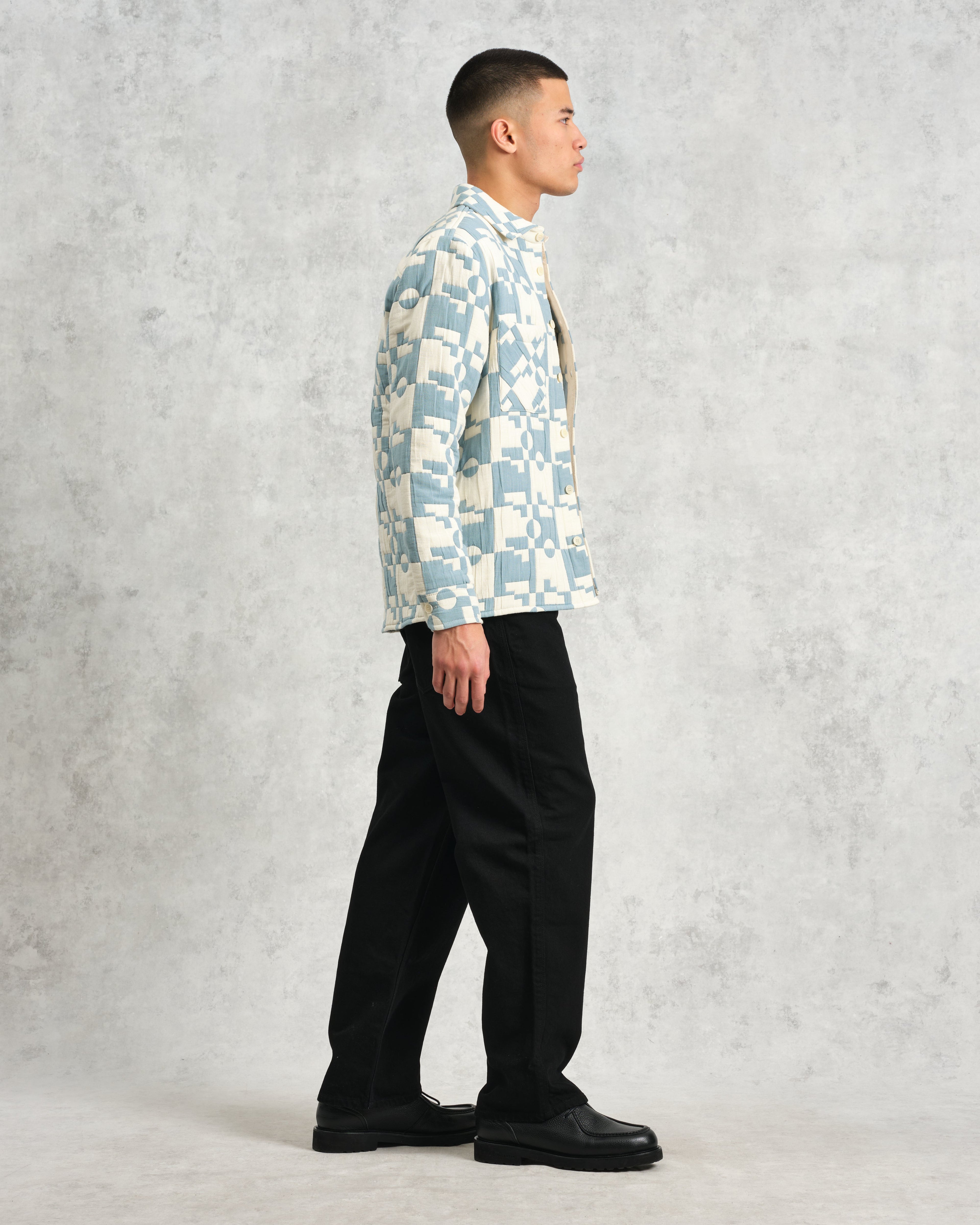 Otto - Pale Blue And Ecru Jigsaw Jacquard Overshirt
