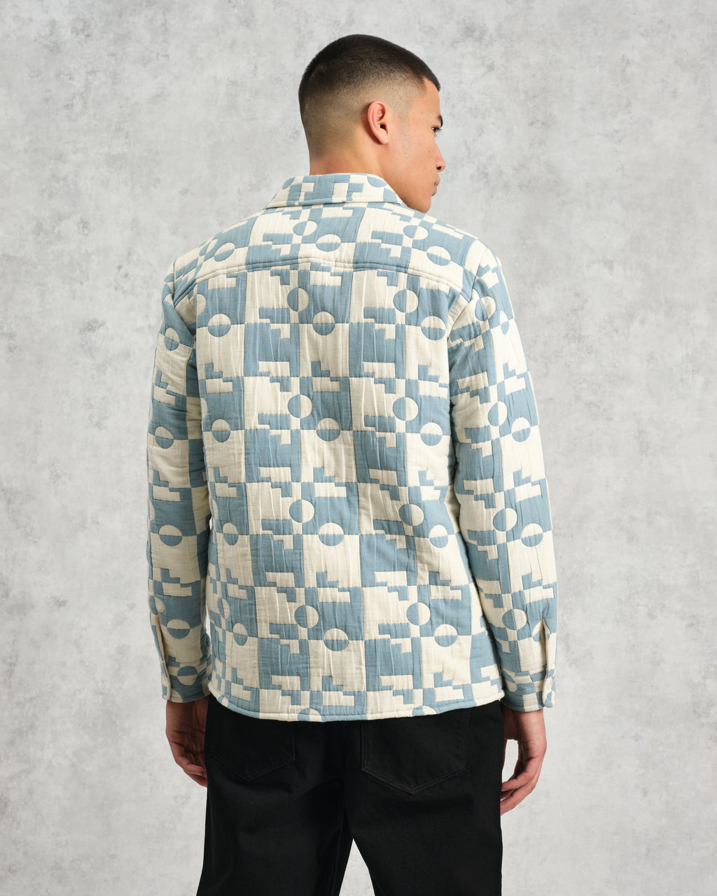Otto - Pale Blue And Ecru Jigsaw Jacquard Overshirt