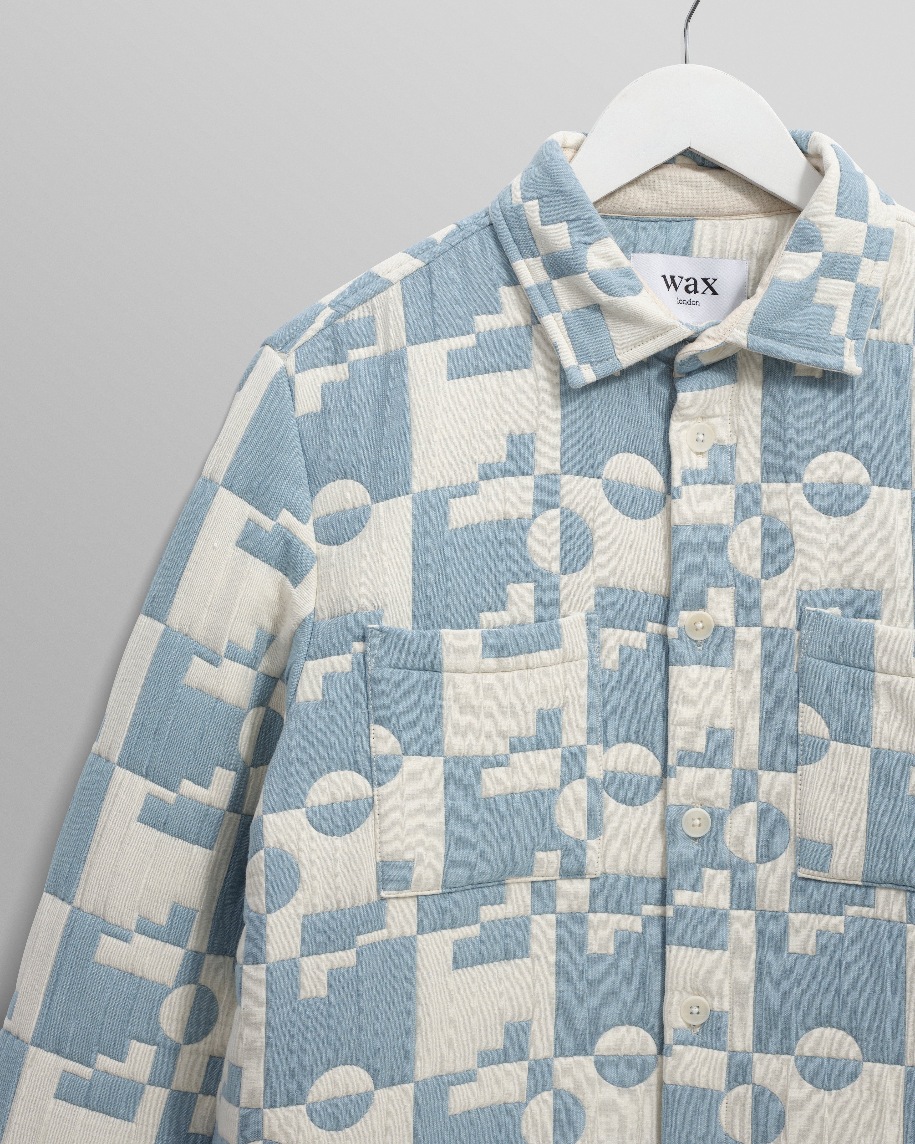 Otto - Pale Blue And Ecru Jigsaw Jacquard Overshirt