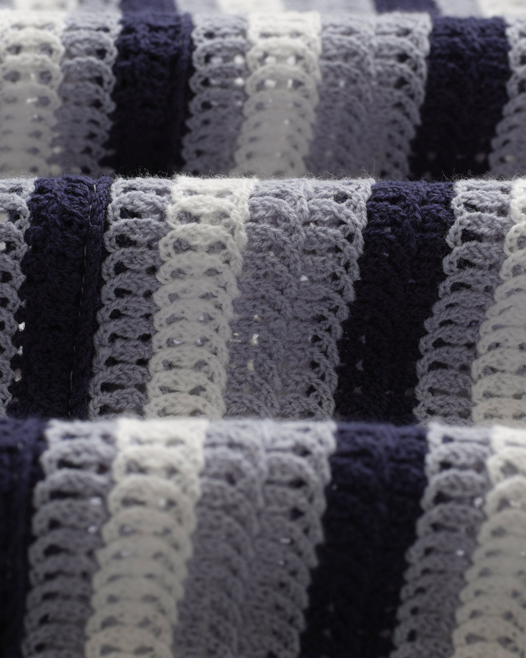 Porto - Blue And Ecru Stripe Crochet Knitted Polo Shirt