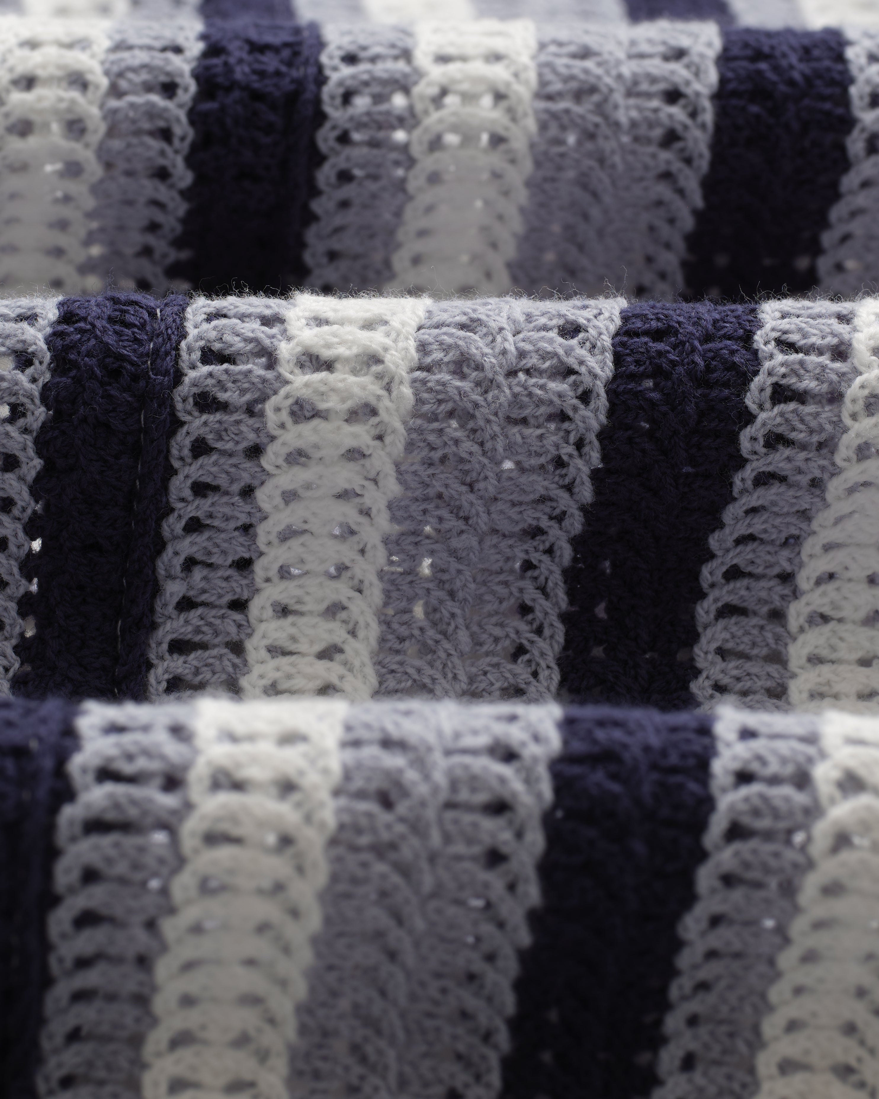 Porto - Blue And Ecru Stripe Crochet Knitted Polo Shirt