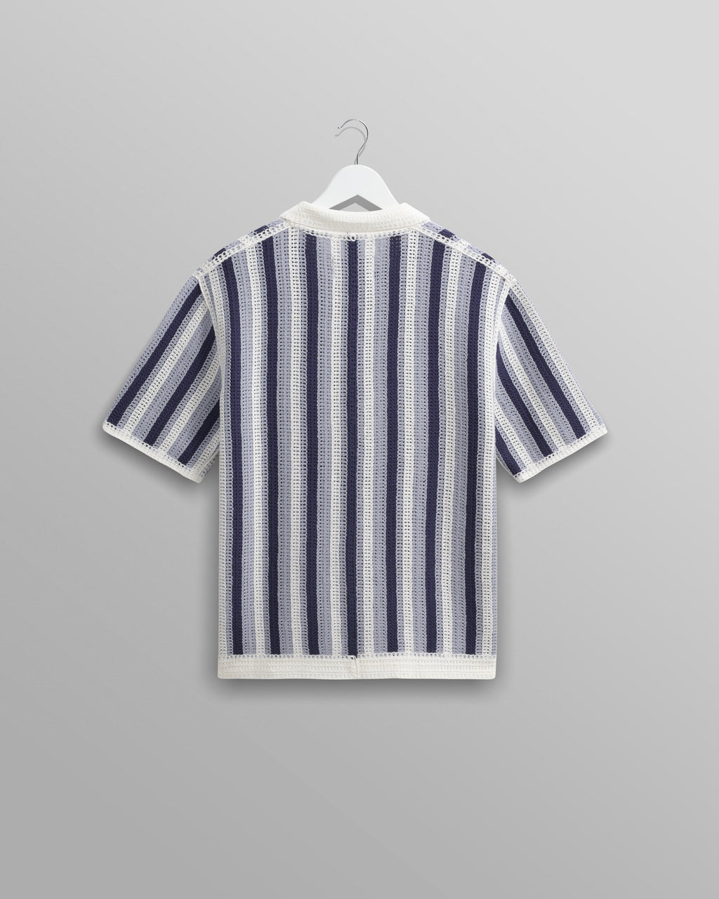 Porto - Blue And Ecru Stripe Crochet Knitted Polo Shirt