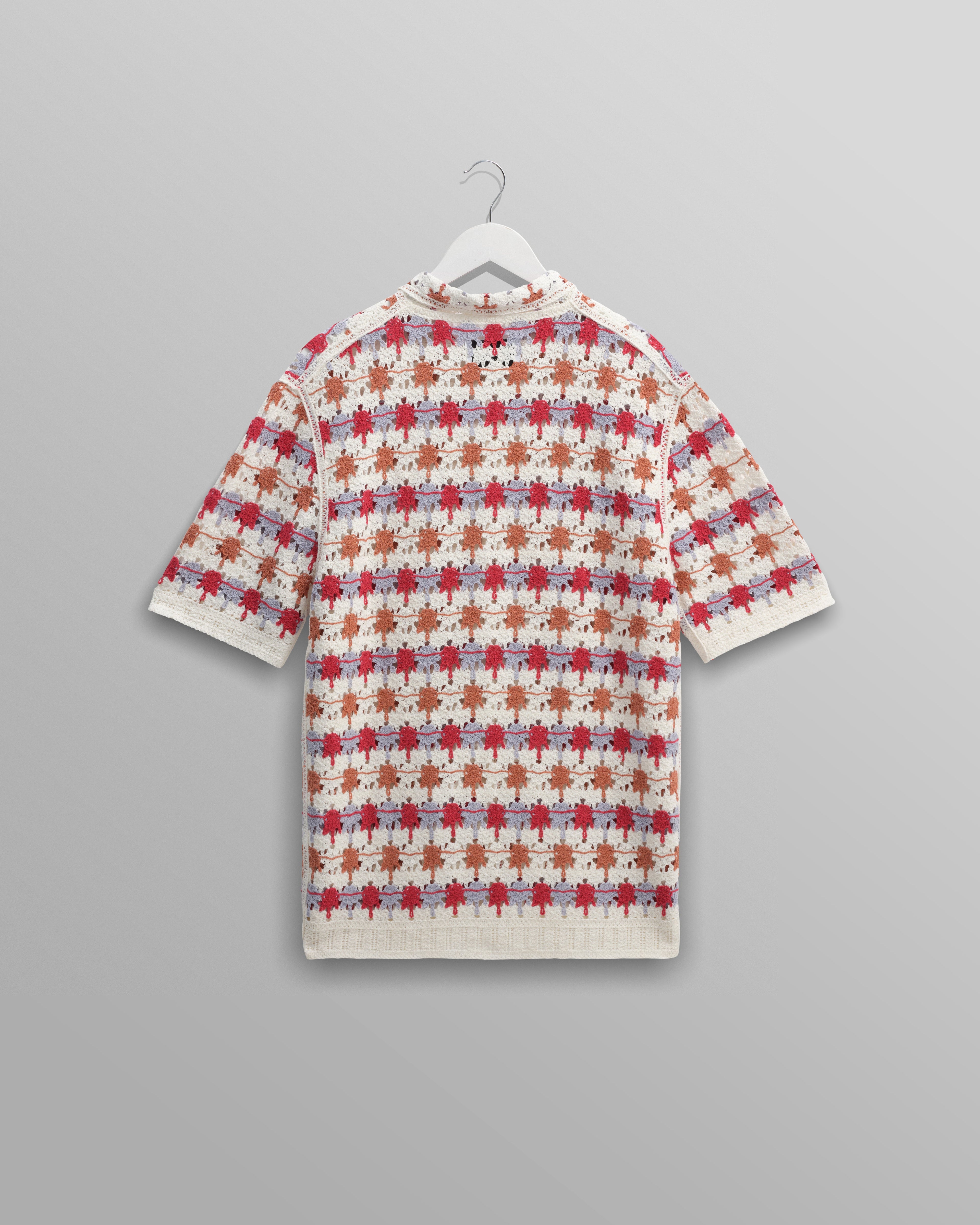Porto - Ecru And Multicolour Splash Crochet Knitted Polo Shirt