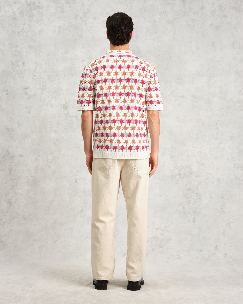 Porto - Ecru And Multicolour Splash Crochet Knitted Polo Shirt