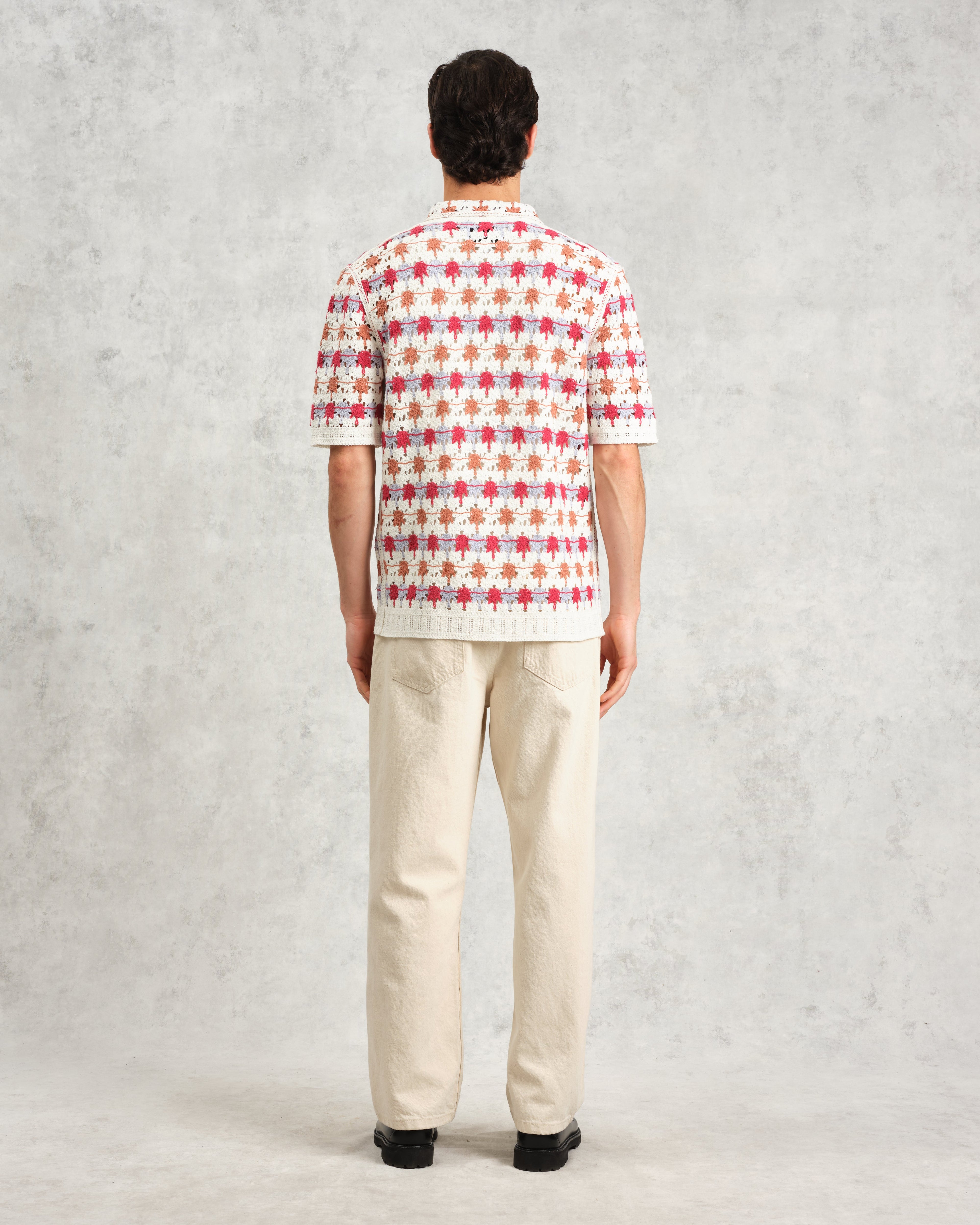 Porto - Ecru And Multicolour Splash Crochet Knitted Polo Shirt