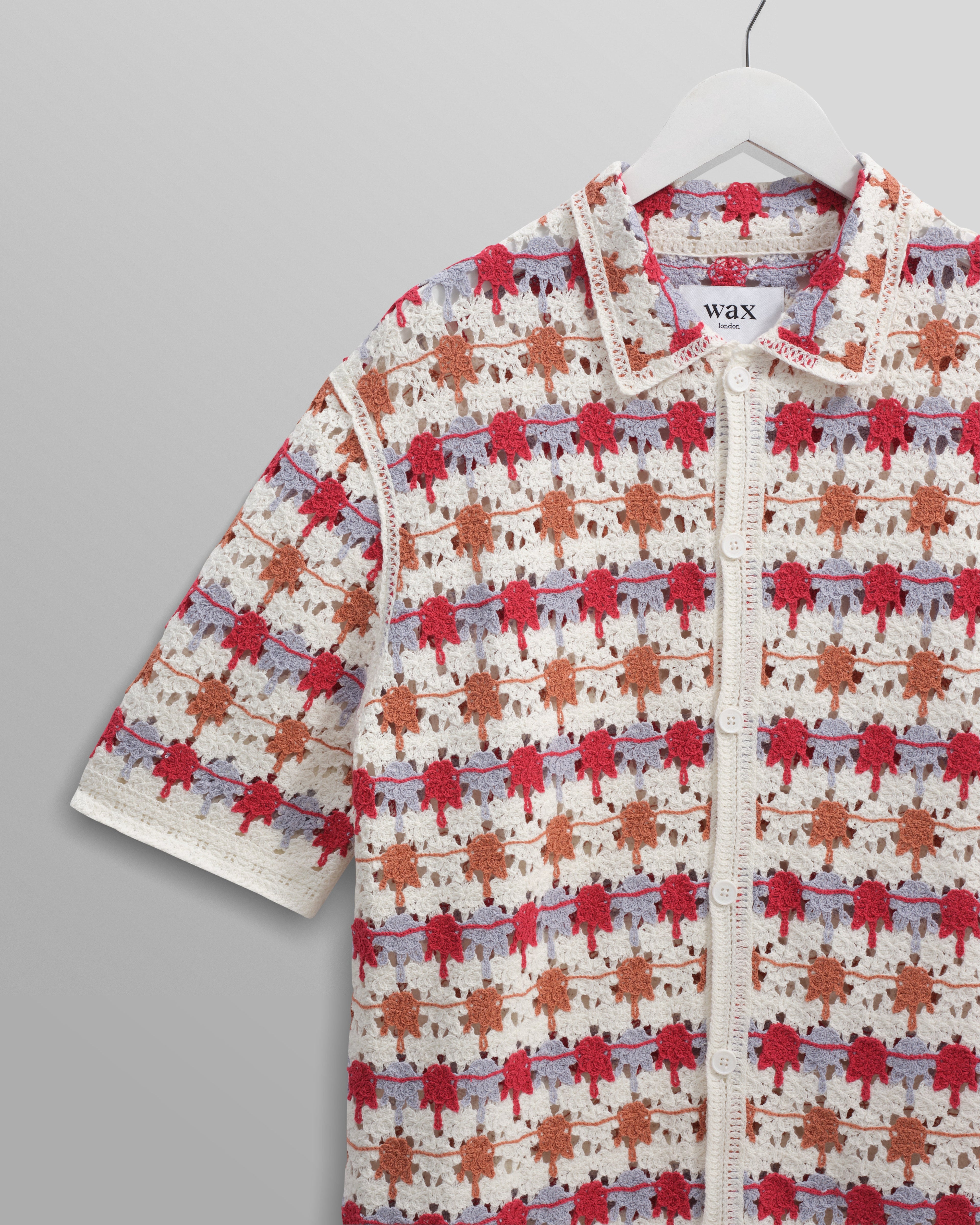 Porto - Ecru And Multicolour Splash Crochet Knitted Polo Shirt