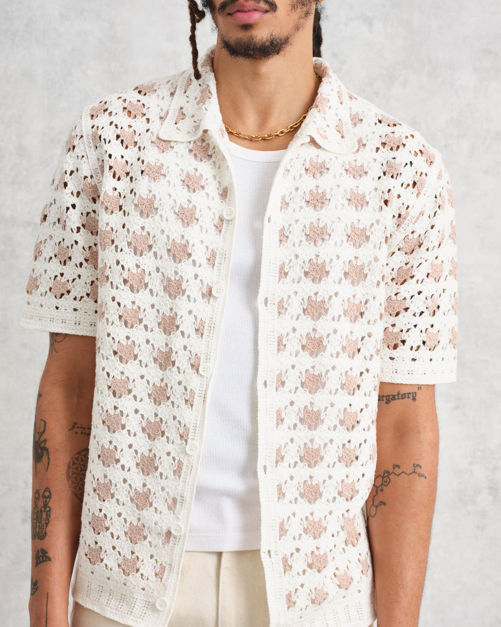 Porto - Ecru Splash Crochet Shirt