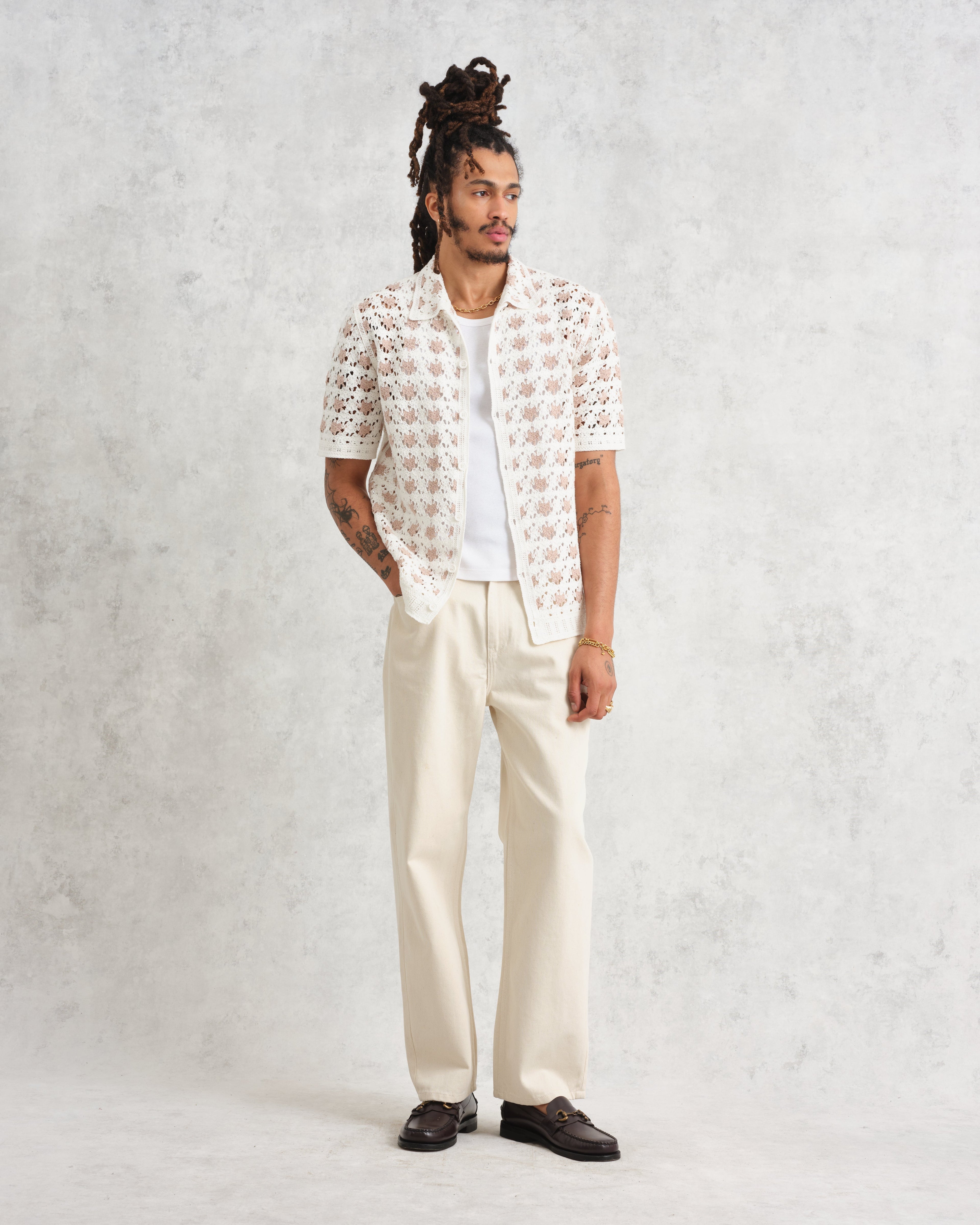 Porto - Ecru Splash Crochet Shirt