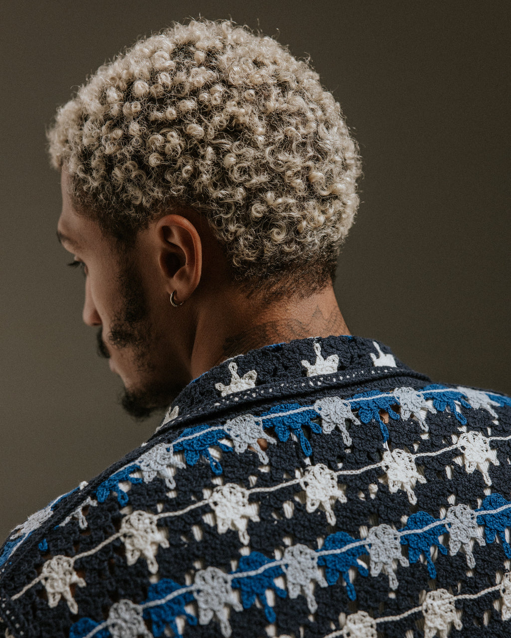 Porto - Navy Splash Crochet Knitted Polo Shirt