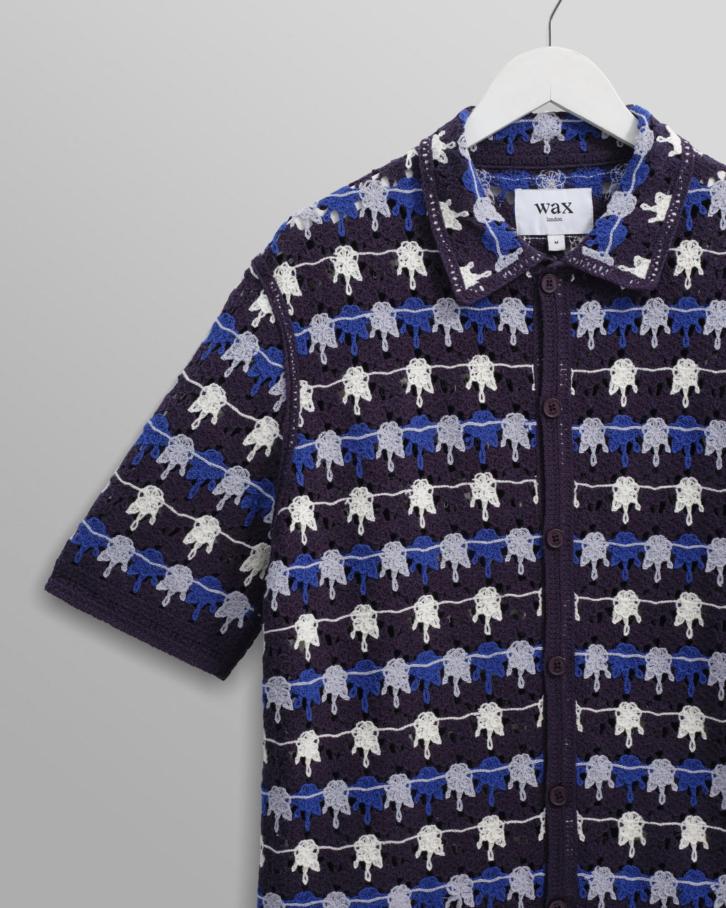 Porto - Navy Splash Crochet Knitted Polo Shirt