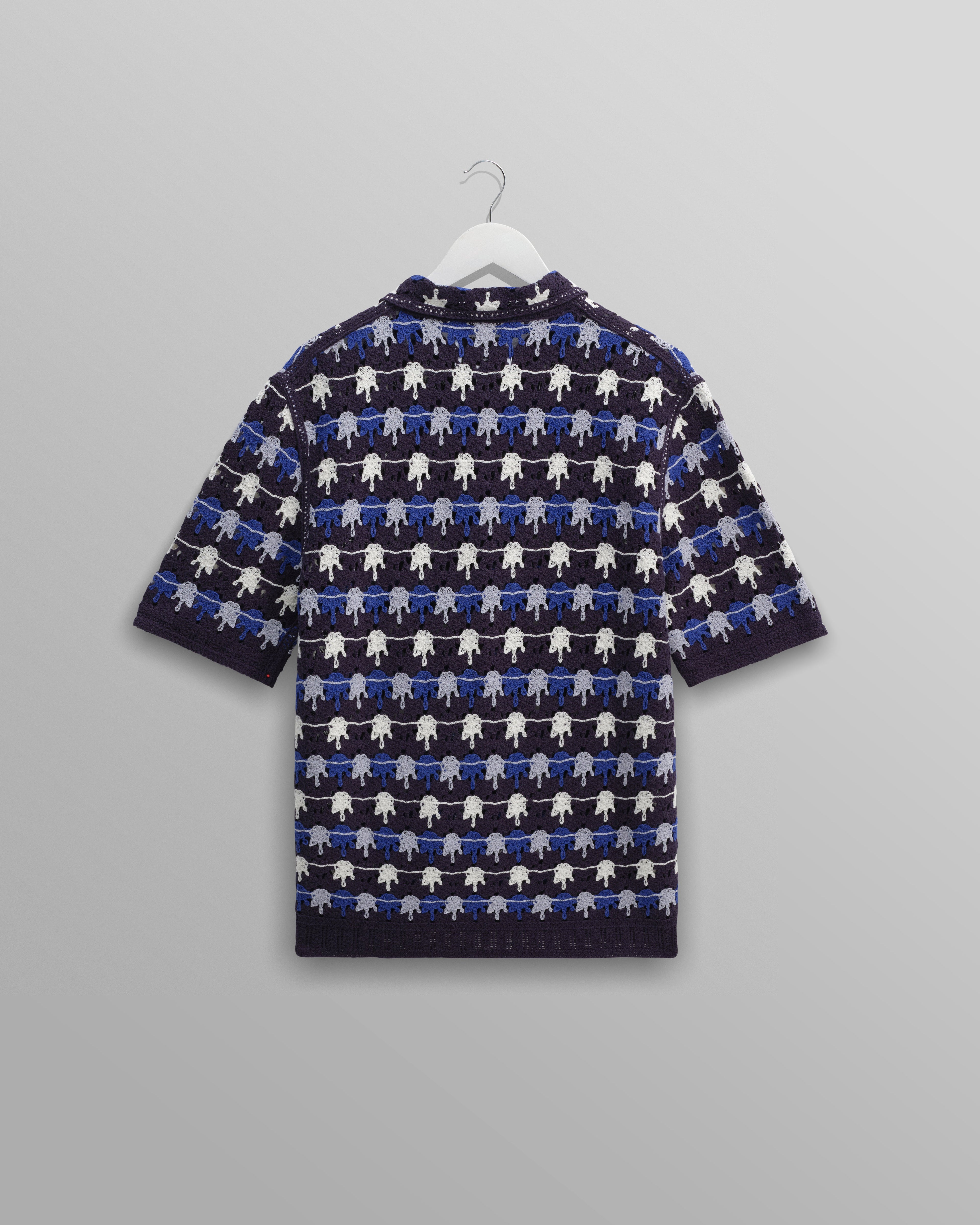 Porto - Navy Splash Crochet Knitted Polo Shirt