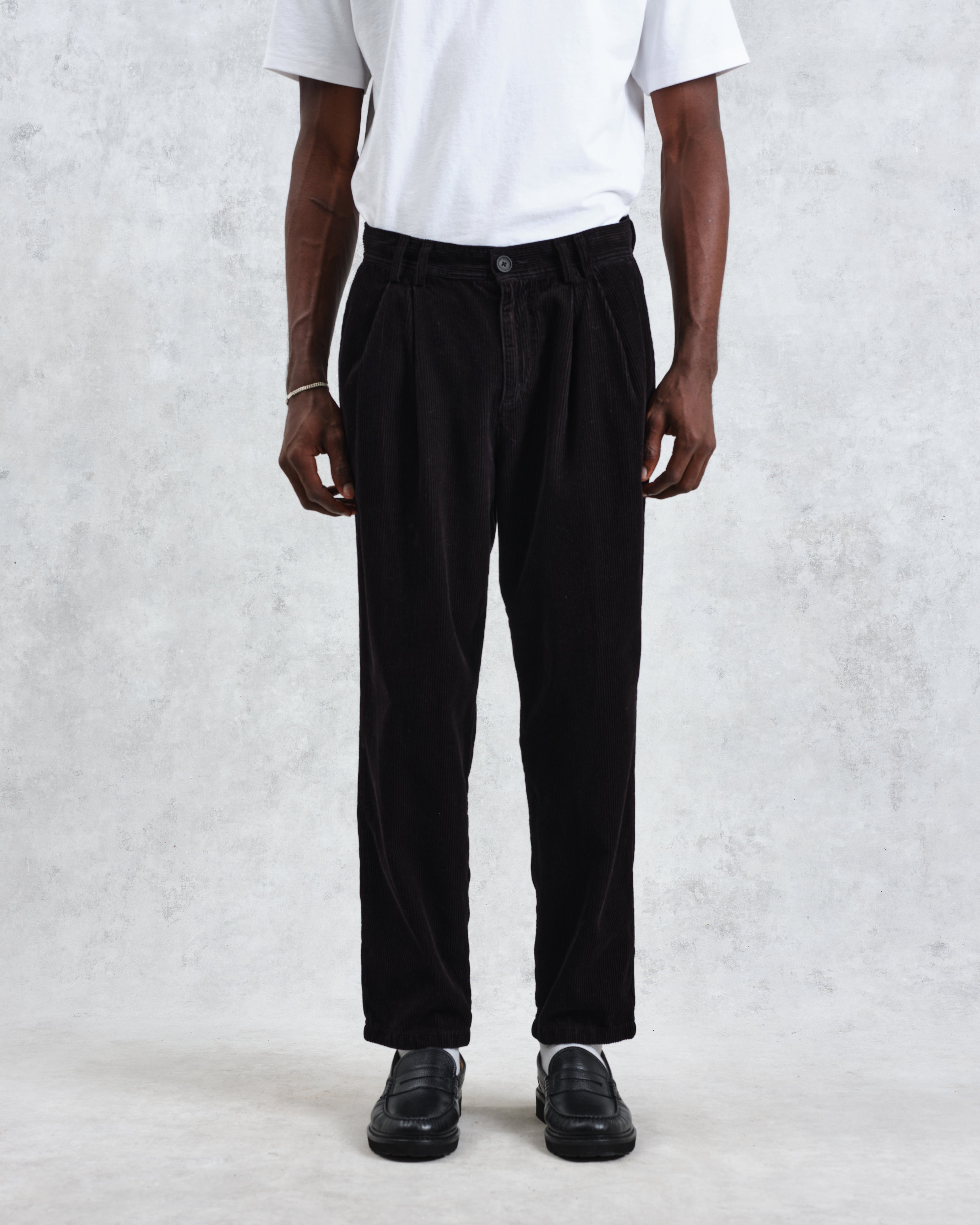 Raleigh - Black Corduroy Pleated Trousers