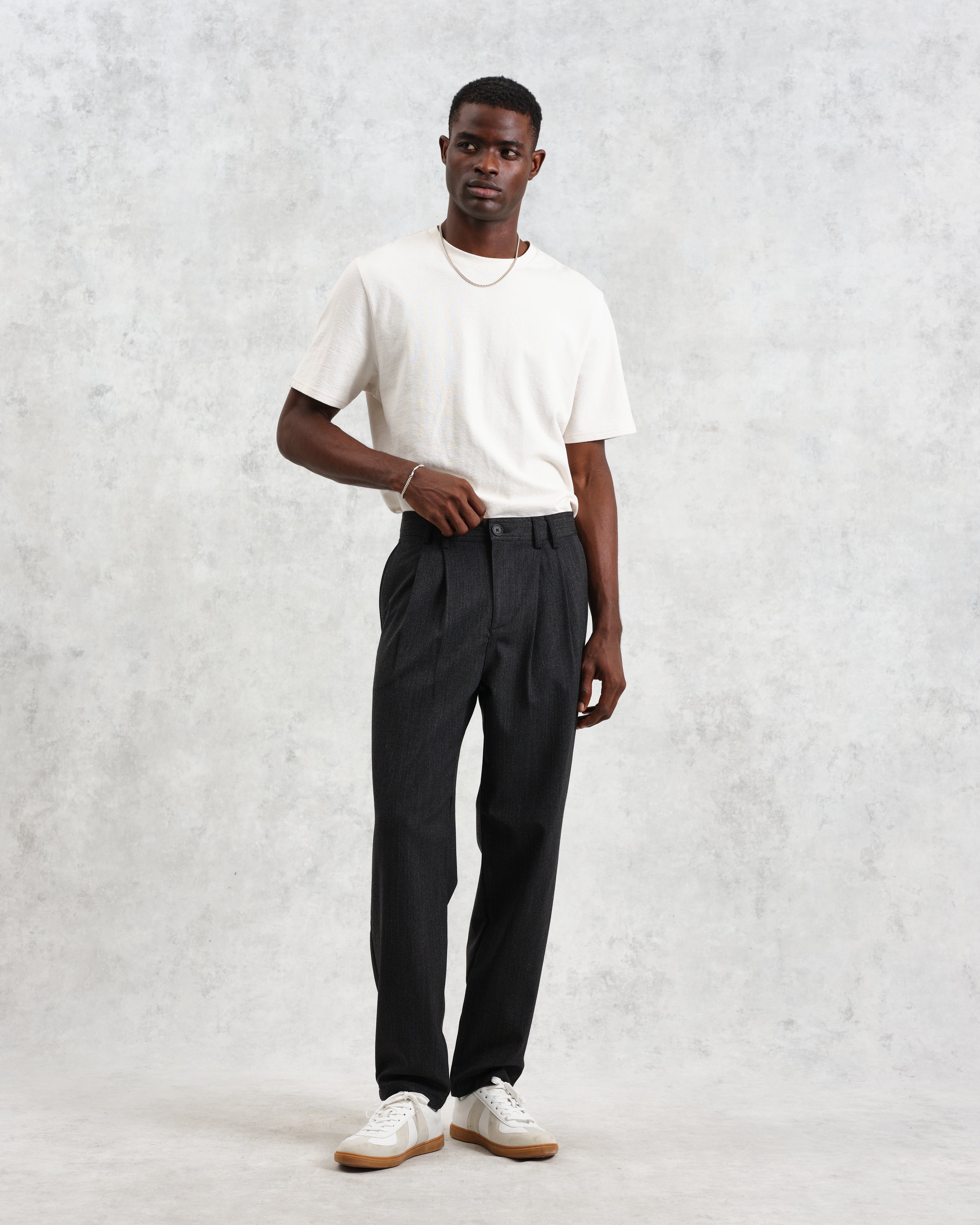 Raleigh - Charcoal Herringbone Pleated Trousers