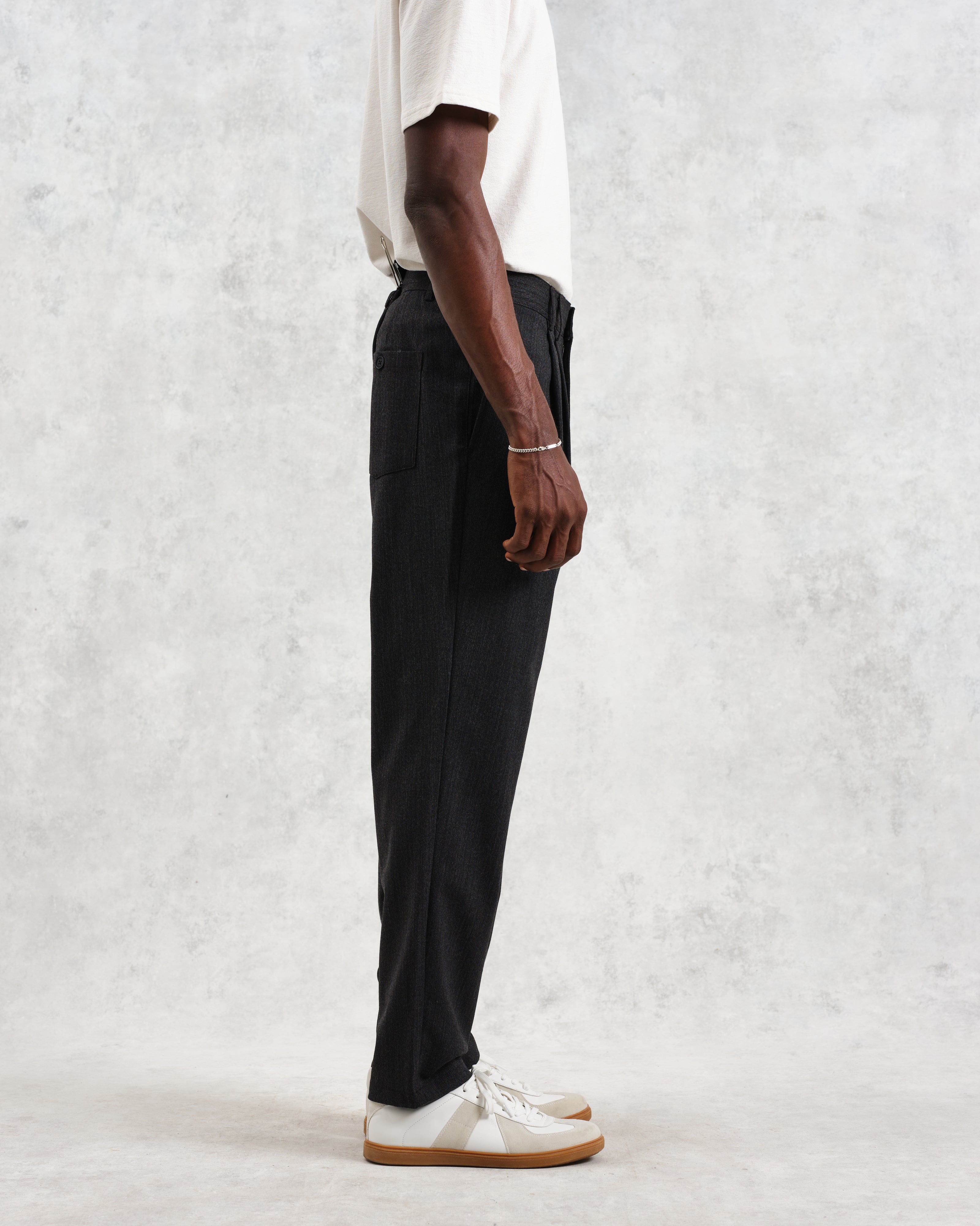 Raleigh - Charcoal Herringbone Pleated Trousers