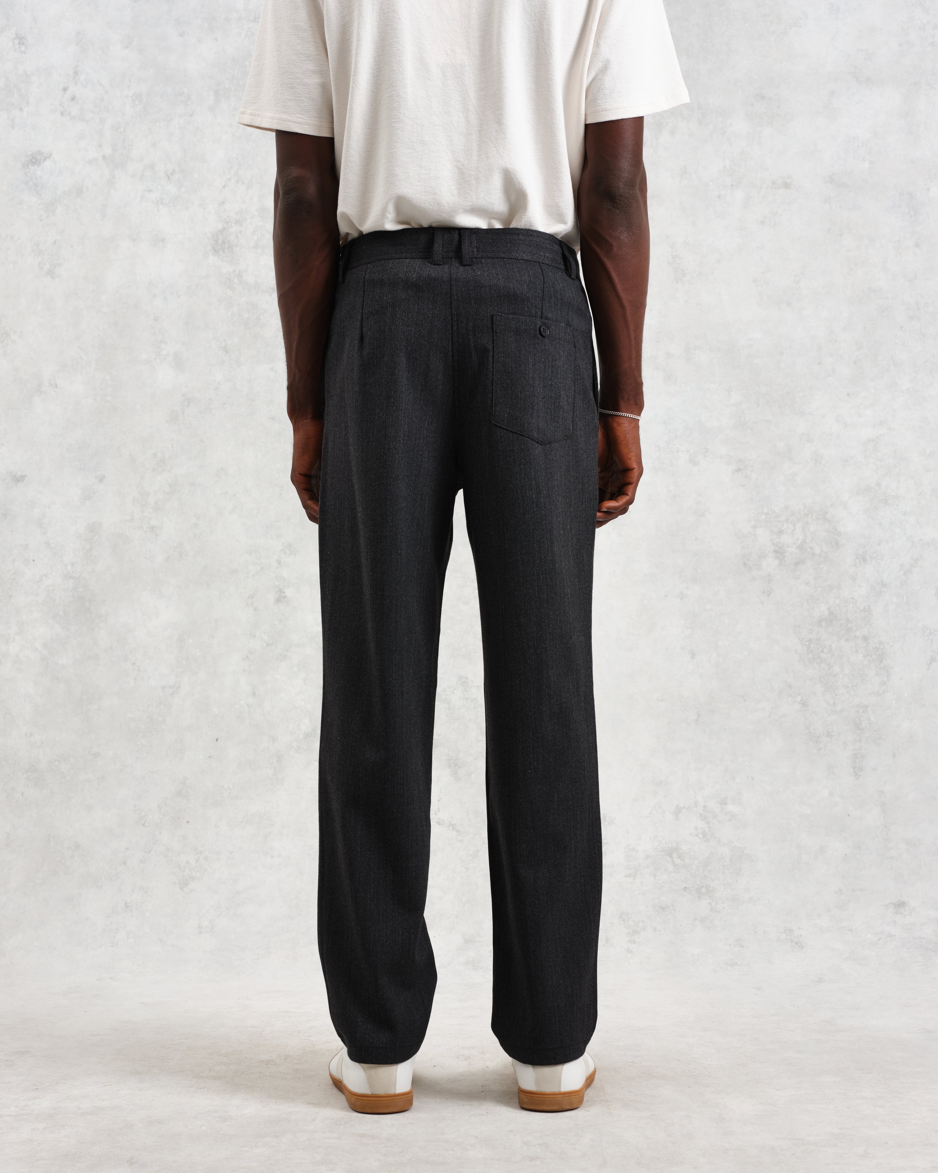 Raleigh - Charcoal Herringbone Pleated Trousers